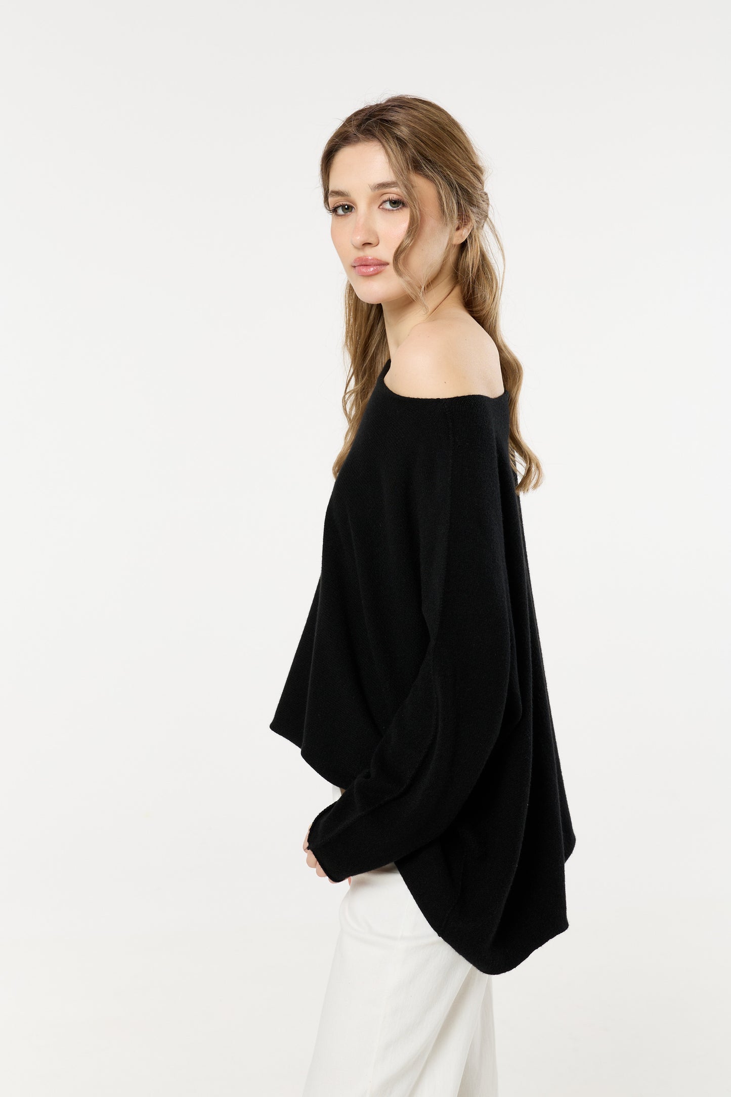 
                  
                    Black Off Shoulder Relaxed Knit Jumper
                  
                