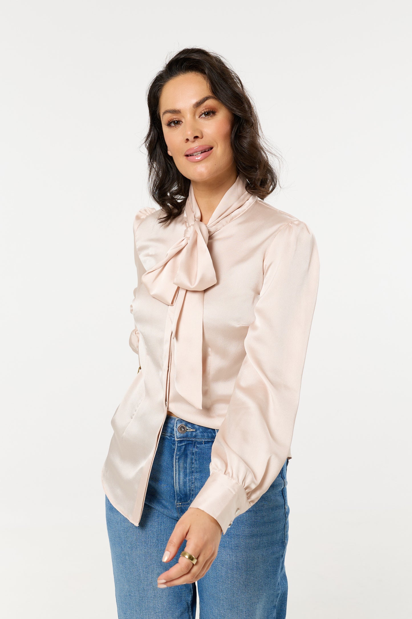 
                  
                    Champagne Satin Pussybow Blouse
                  
                