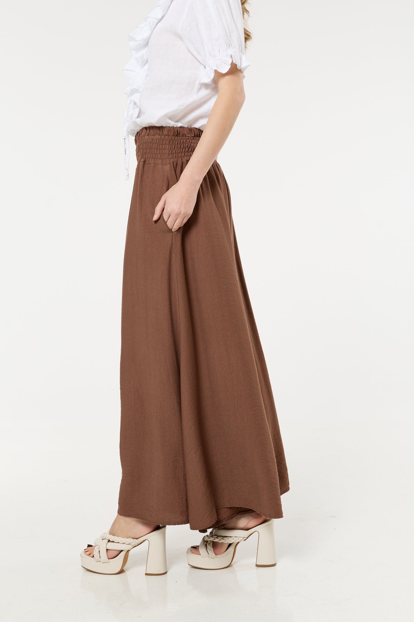 
                  
                    Brown Smocked Wide Leg Trousers
                  
                