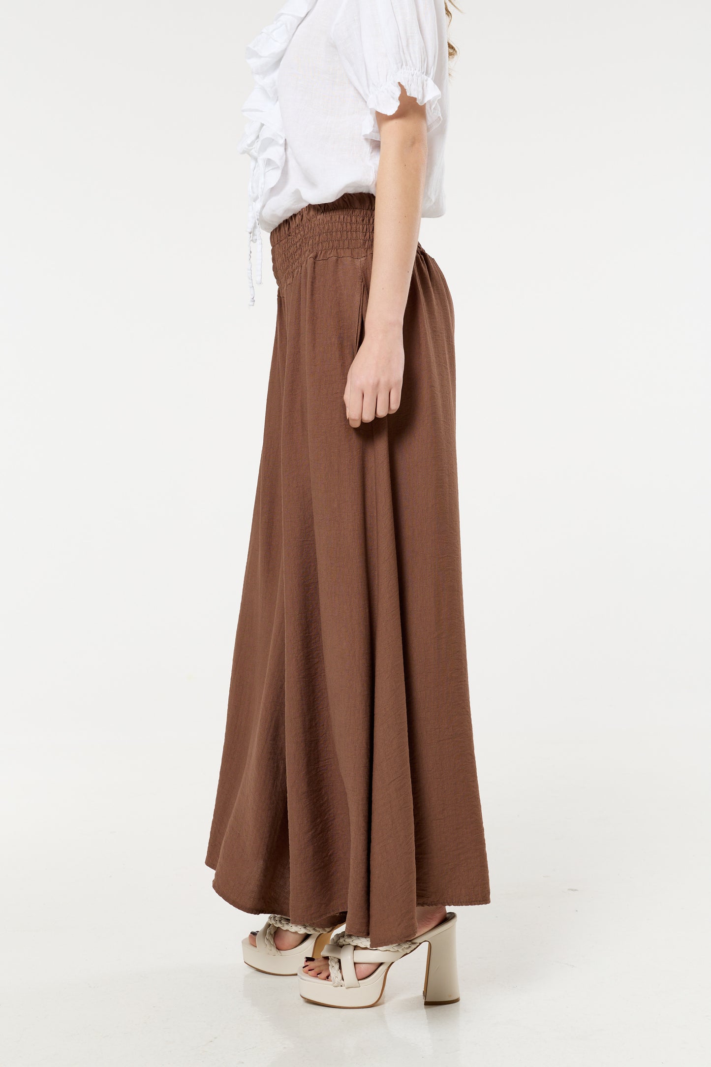 
                  
                    Brown Smocked Wide Leg Trousers
                  
                