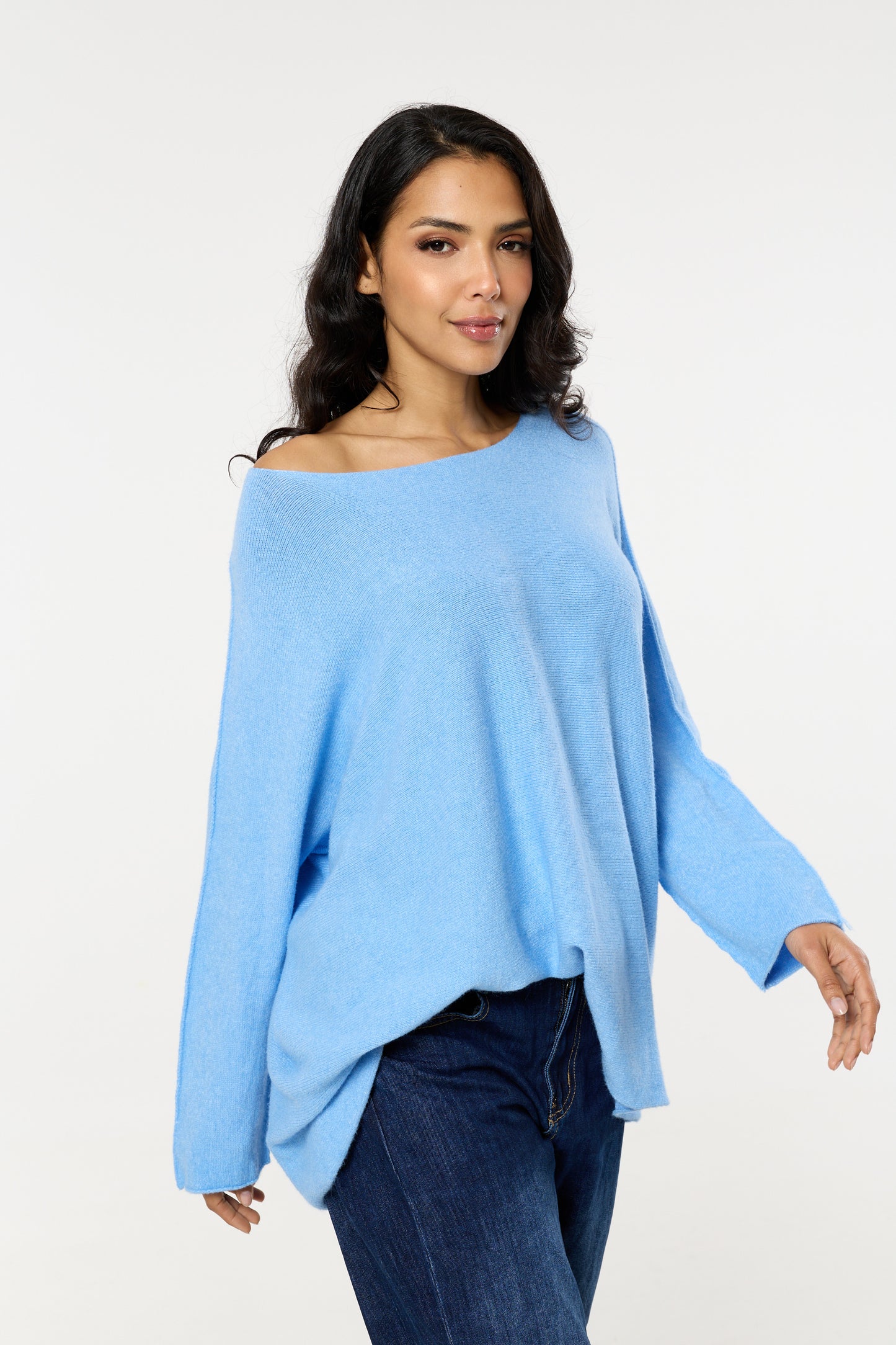 
                  
                    Sky Blue Off Shoulder Relaxed Knit Jumper
                  
                