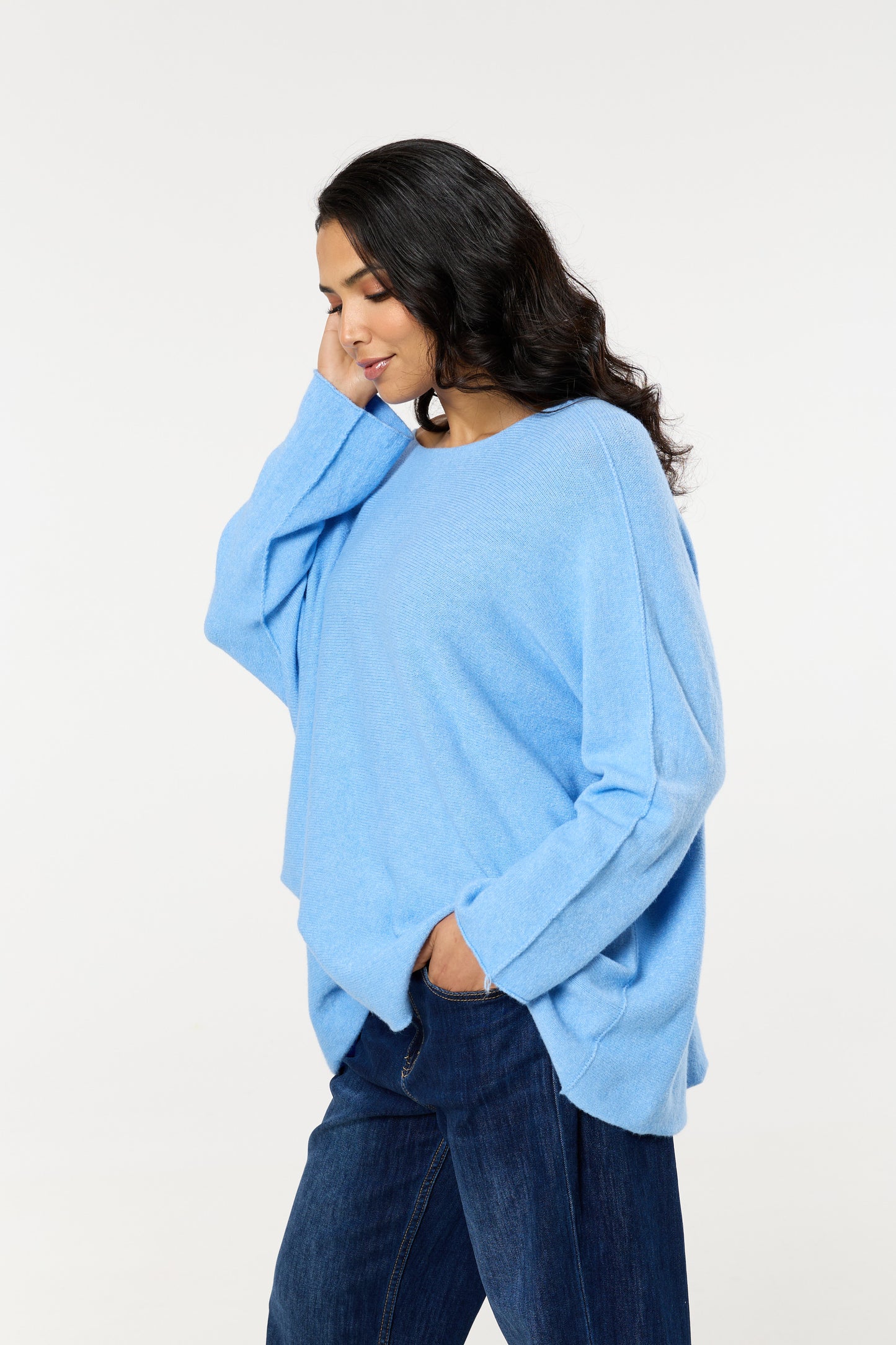 
                  
                    Sky Blue Off Shoulder Relaxed Knit Jumper
                  
                
