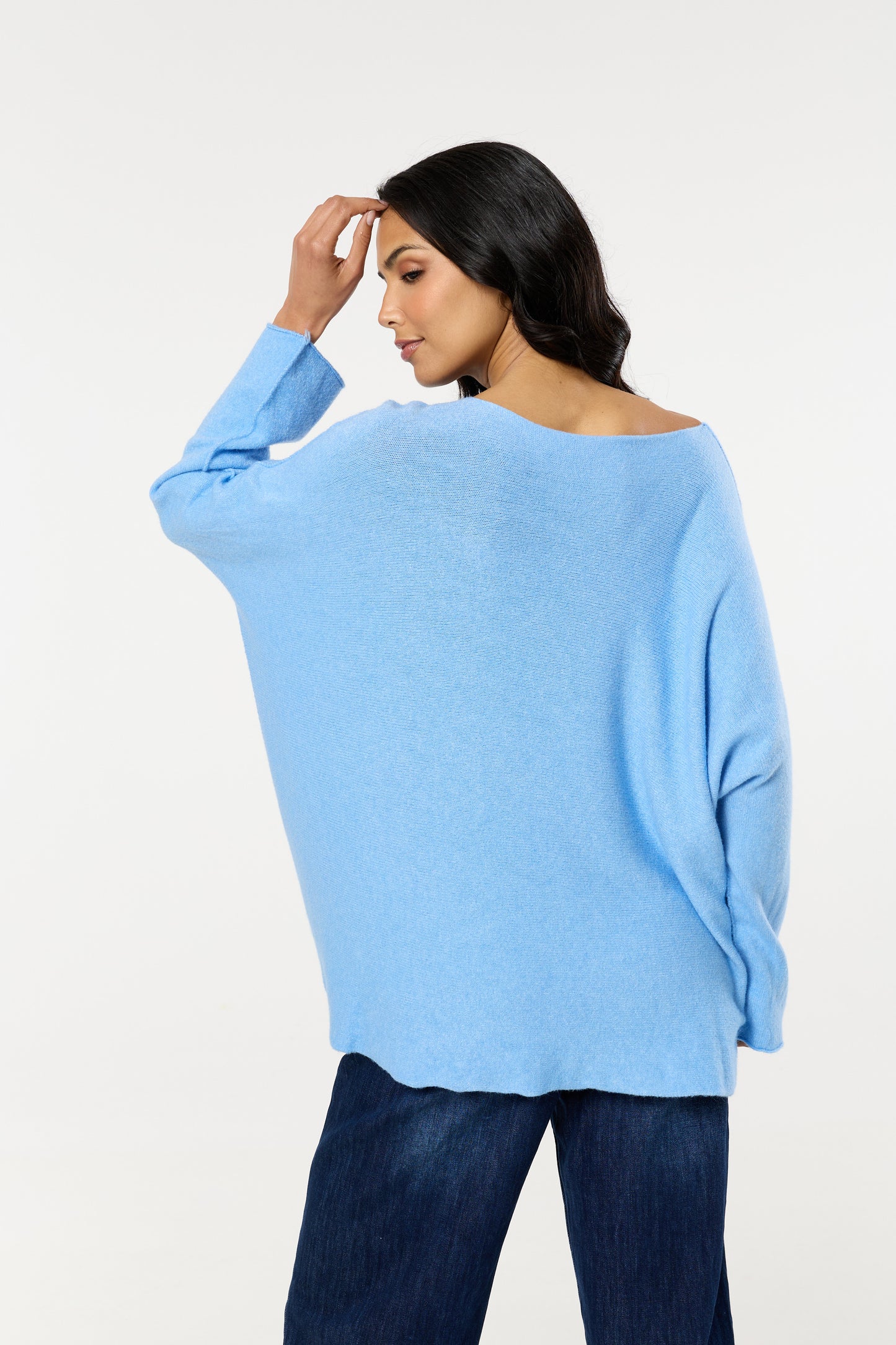 
                  
                    Sky Blue Off Shoulder Relaxed Knit Jumper
                  
                