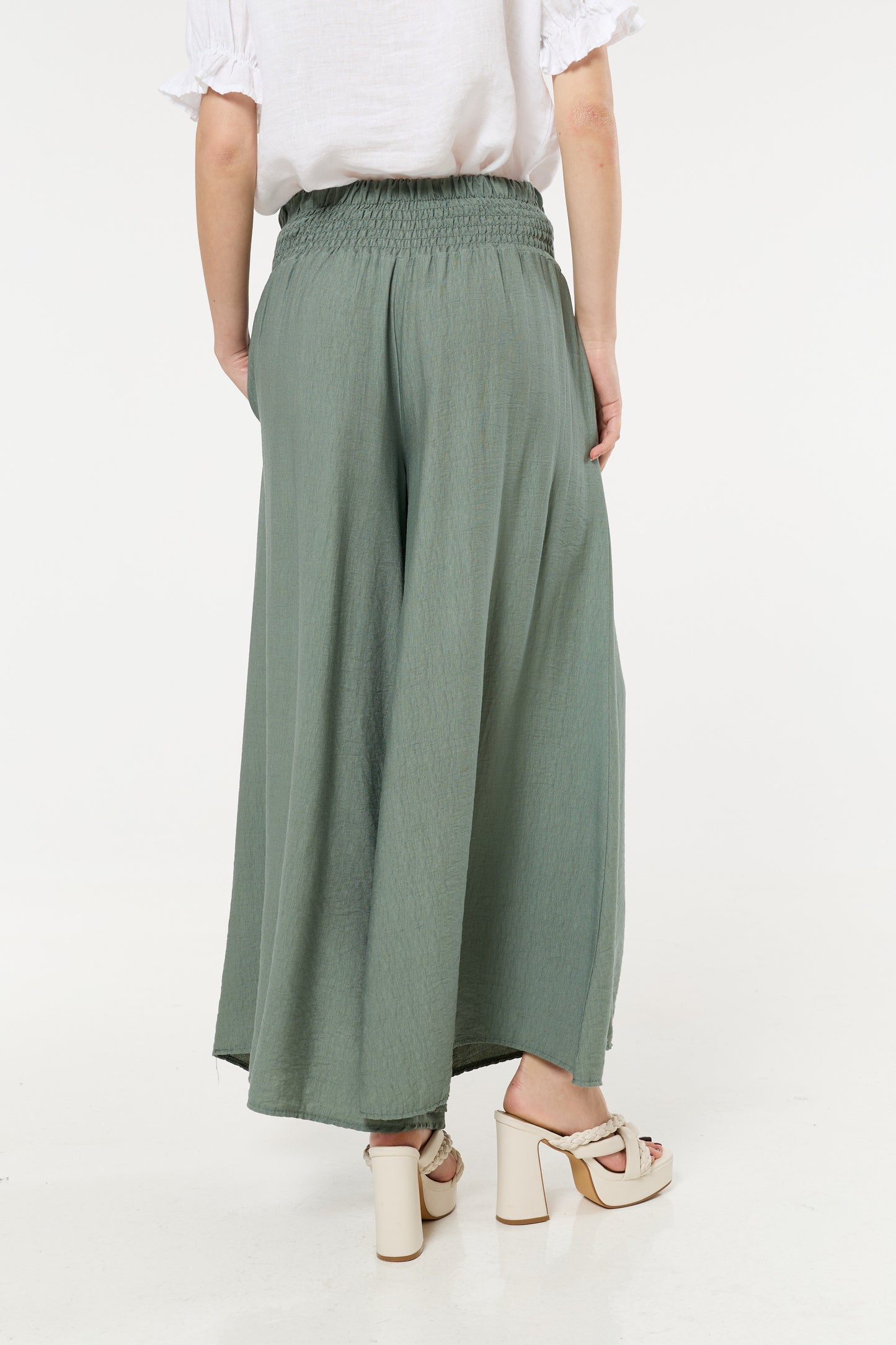 
                  
                    Green Smocked Wide Leg Trousers
                  
                