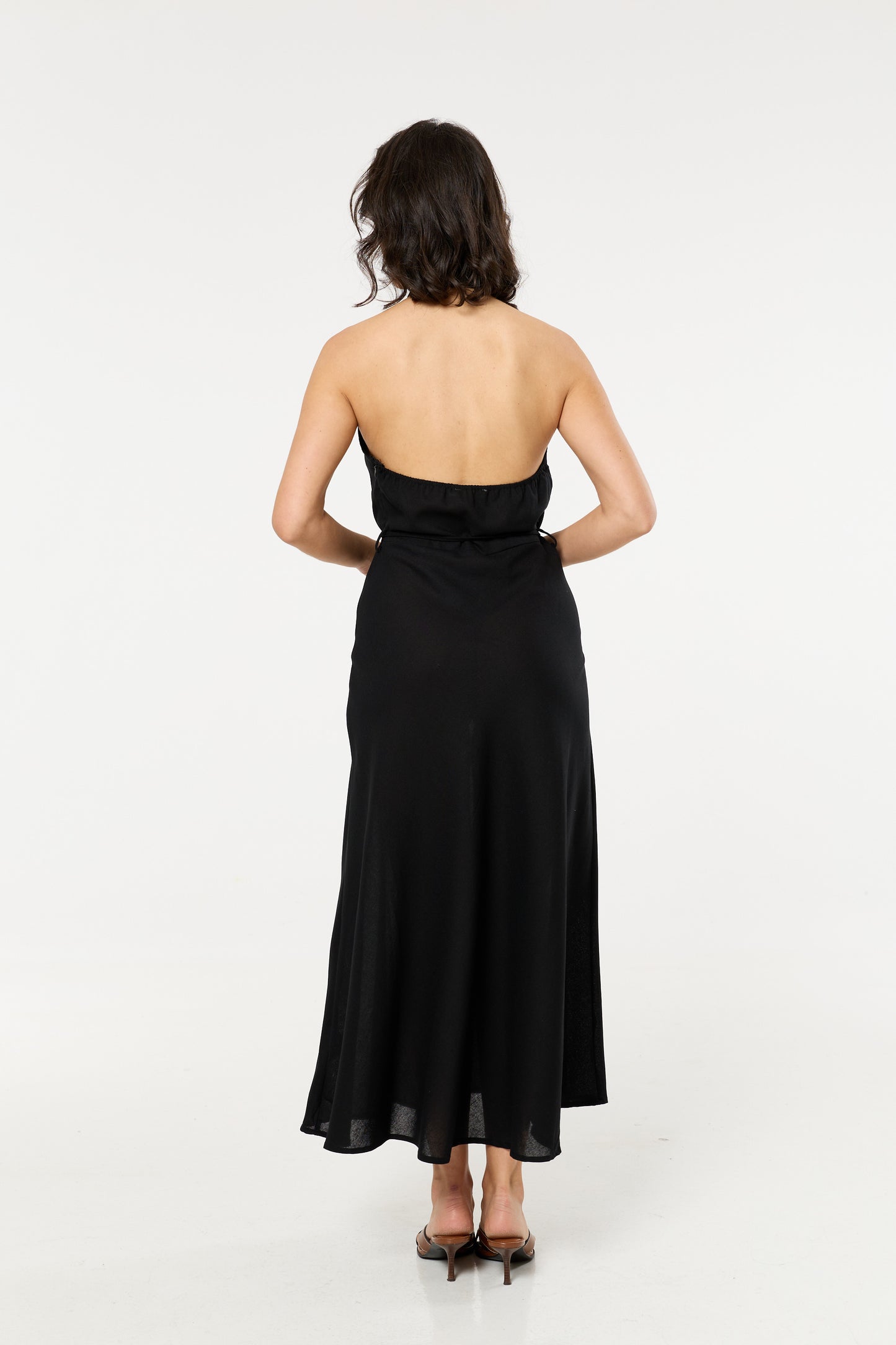 
                  
                    Black Linen Blend Halter Neck Tie Waist Maxi Dress
                  
                