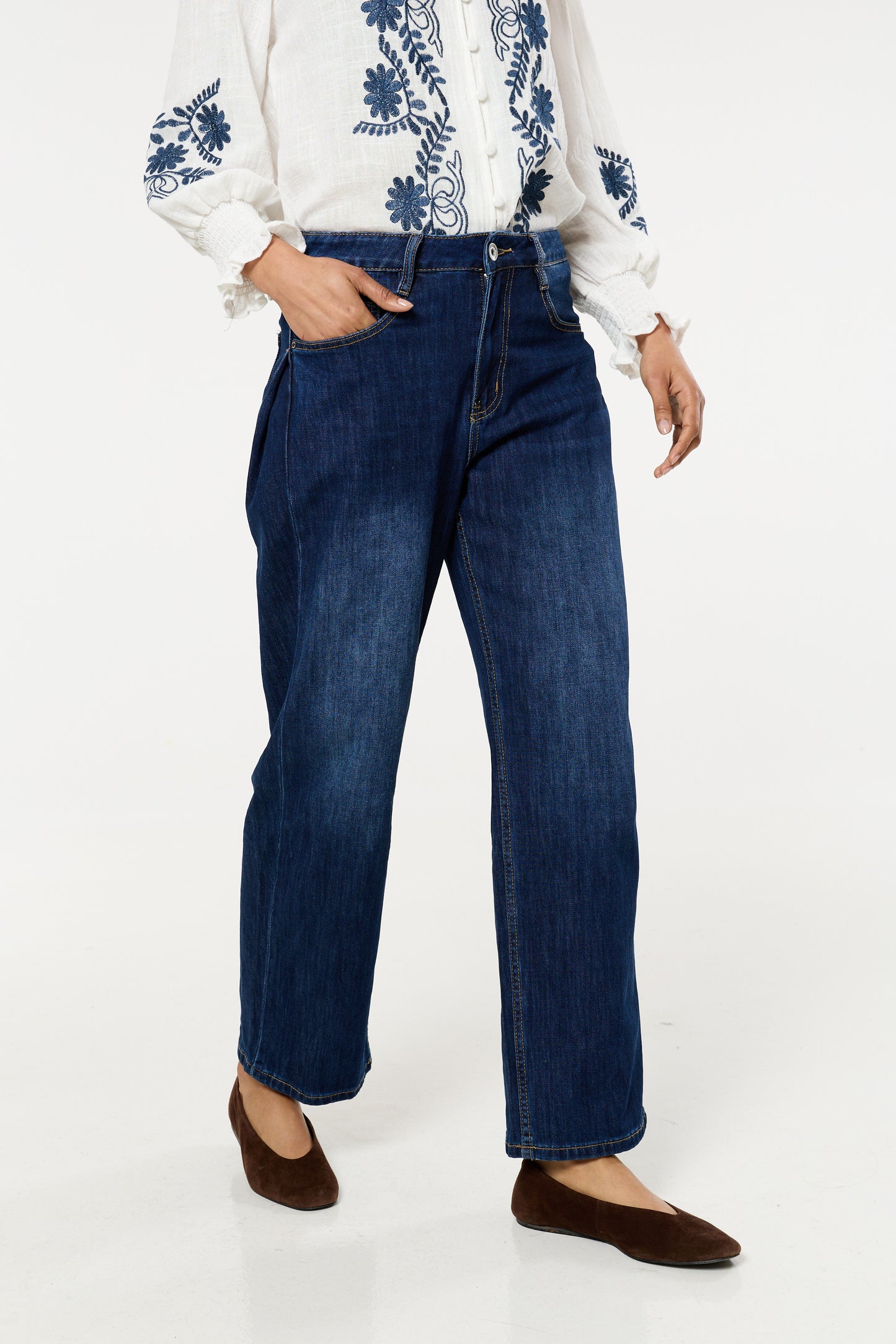 
                  
                    Dark Wash Wide Leg Denim Jeans
                  
                
