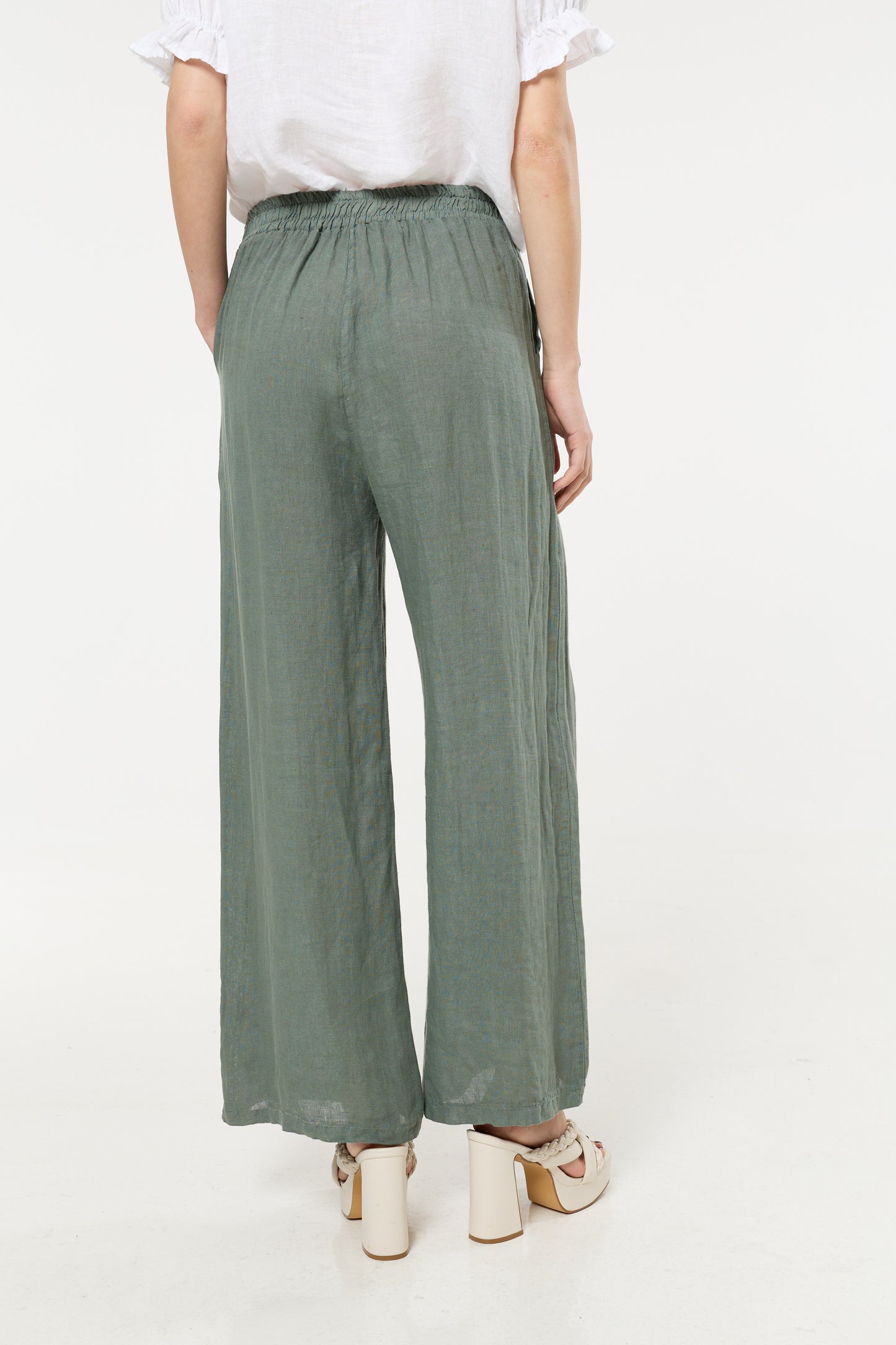 
                  
                    Sage Green Linen Wide Leg Trousers
                  
                