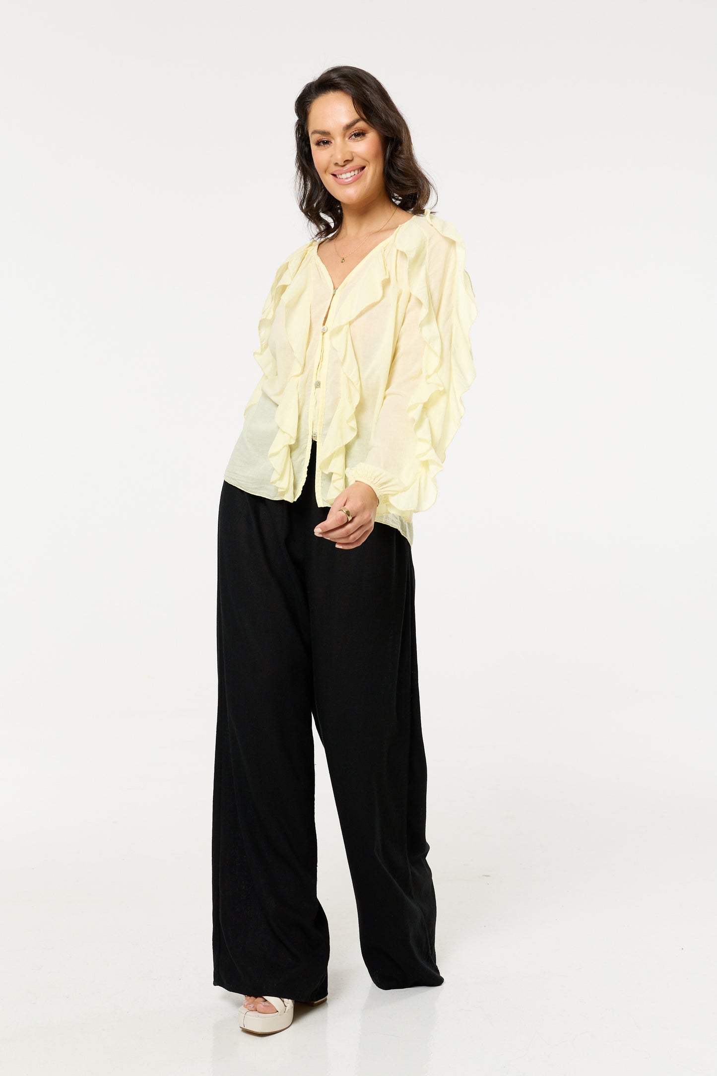 
                  
                    Yellow Ruffle Button Down Cotton Blouse
                  
                