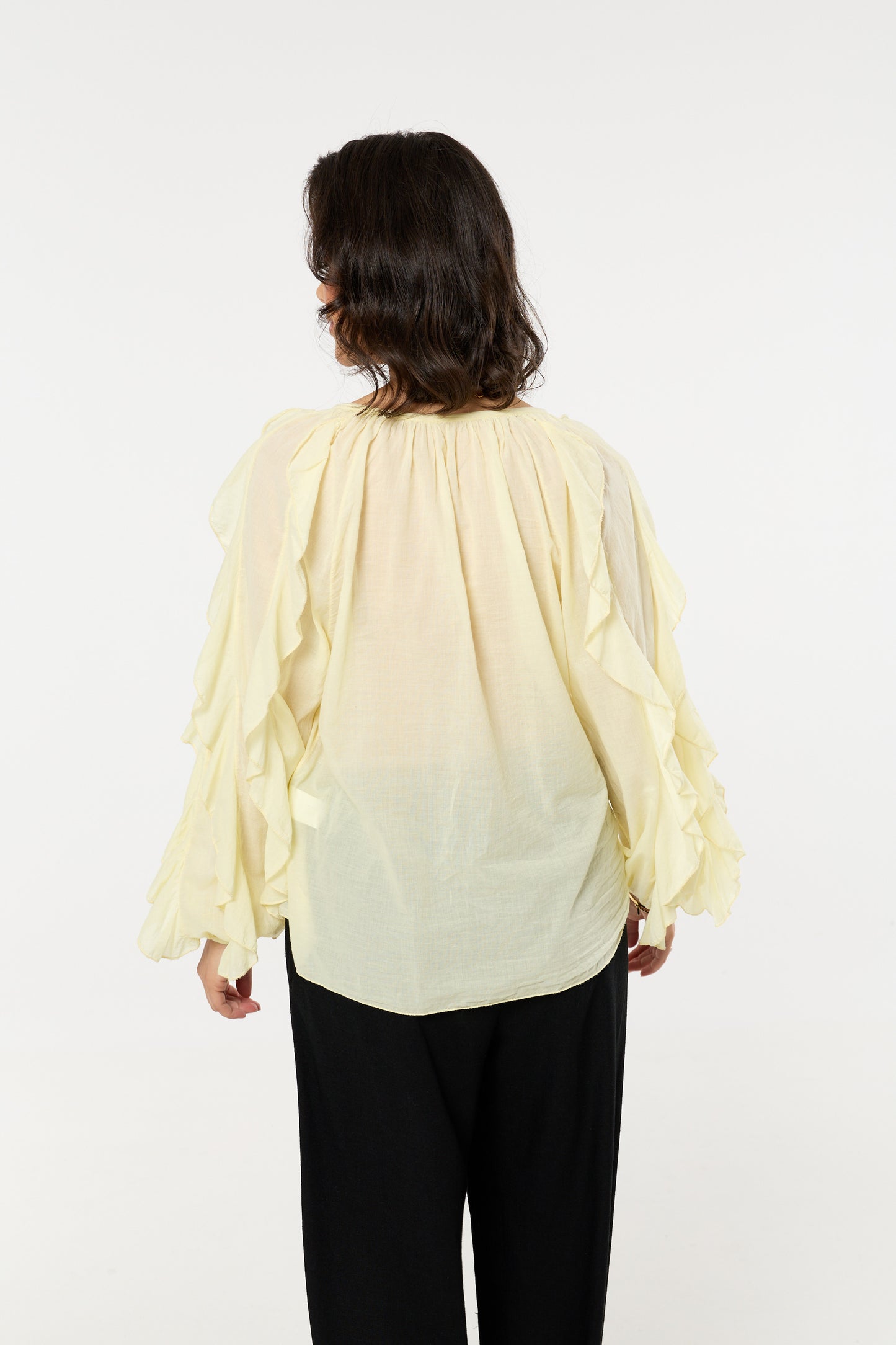 
                  
                    Yellow Ruffle Button Down Cotton Blouse
                  
                