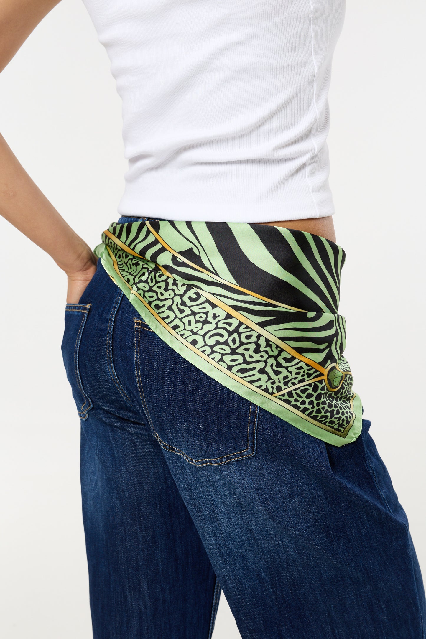 
                  
                    Green Animal Print Satin Scarf
                  
                