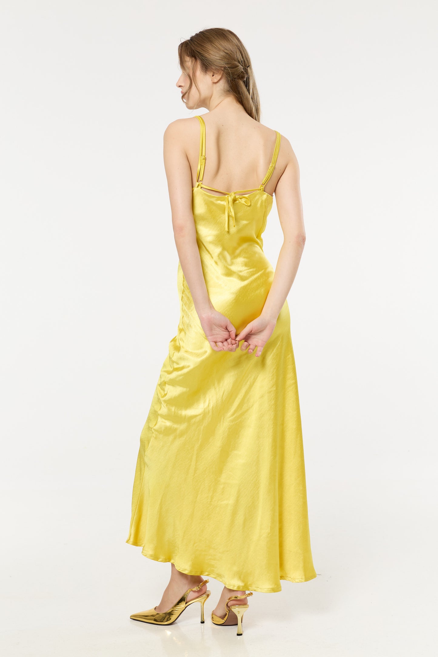 
                  
                    Yellow Satin Slip Cowl Neck Maxi Dress
                  
                