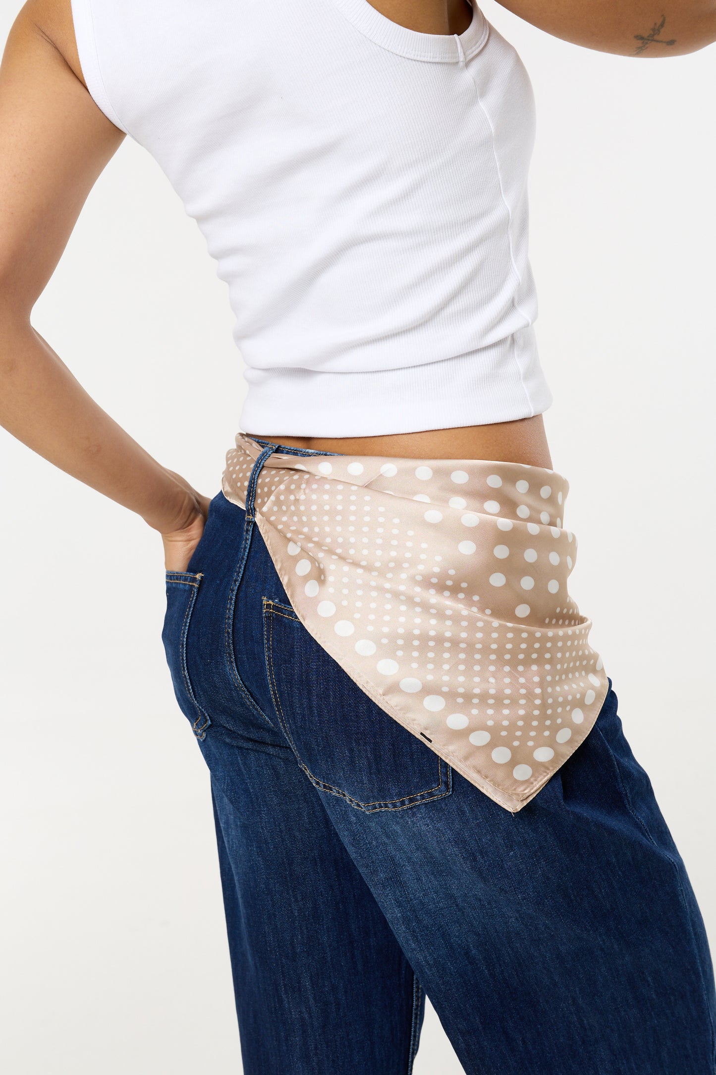 
                  
                    Beige Polka Dot Satin Scarf
                  
                