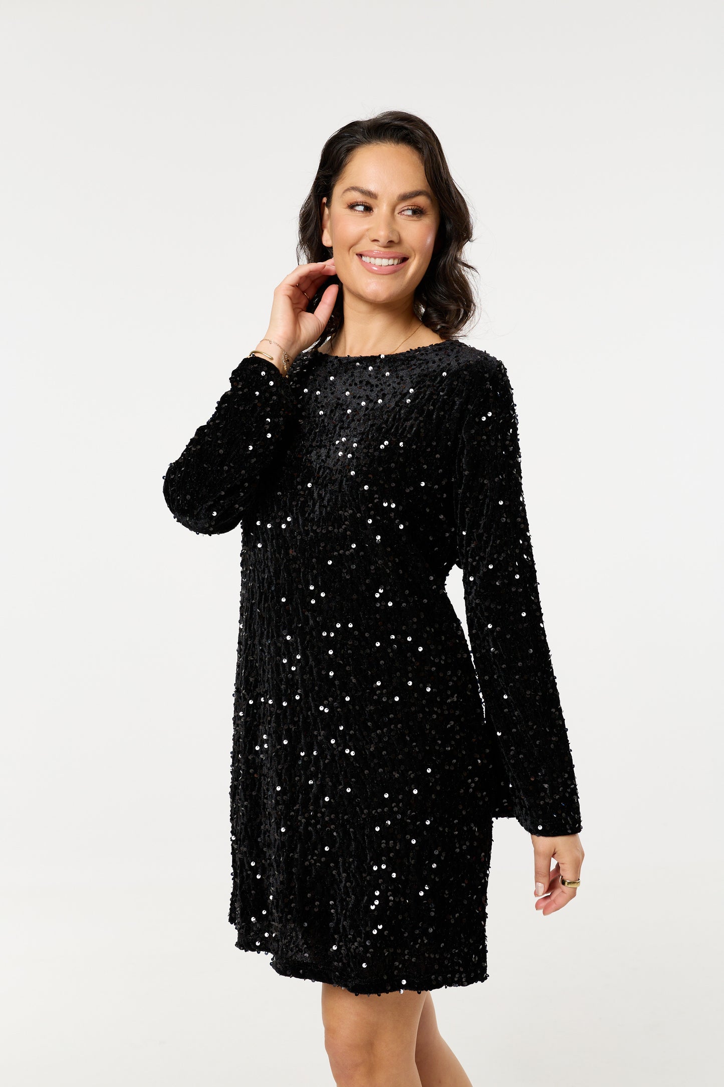 
                  
                    Black Sequin Long Sleeve Mini Dress
                  
                