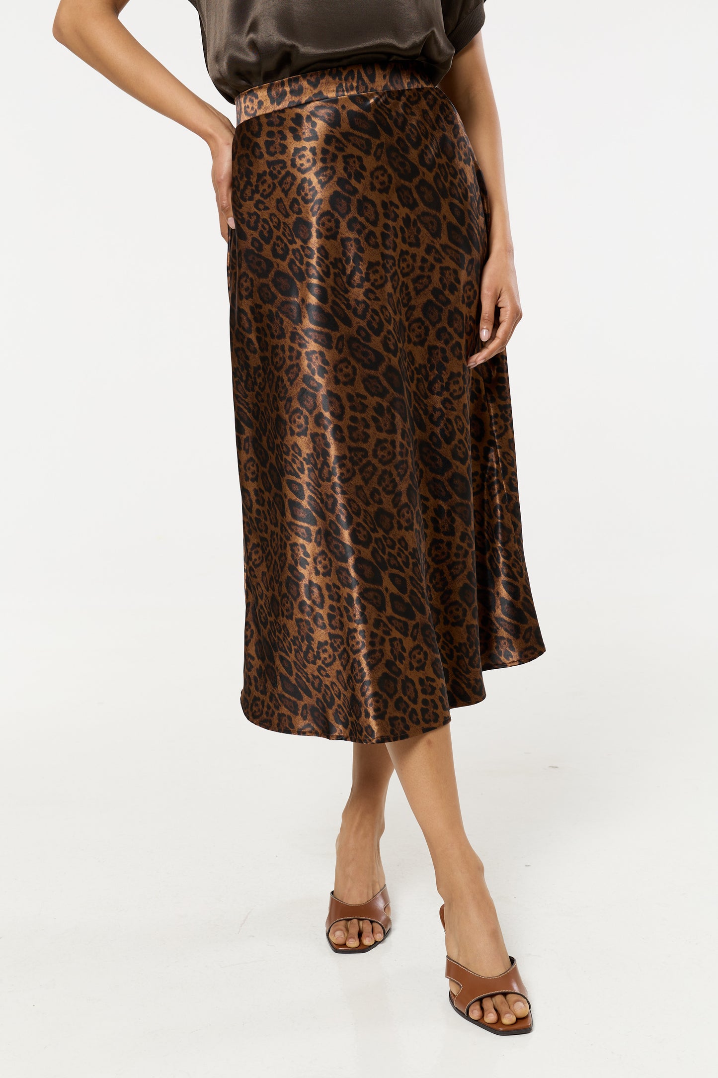 
                  
                    Leopard Print Satin Midi Skirt
                  
                