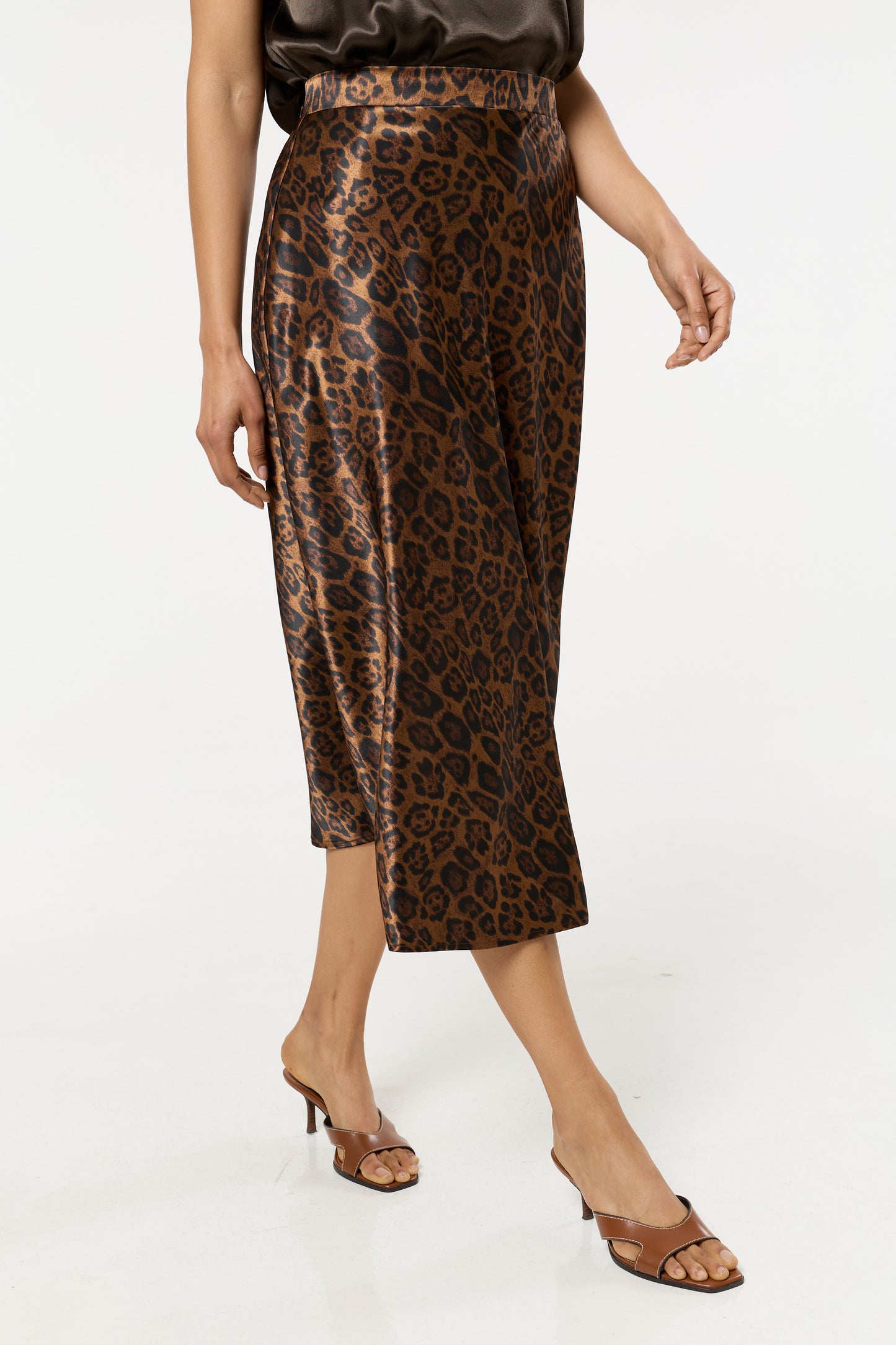 
                  
                    Leopard Print Satin Midi Skirt
                  
                