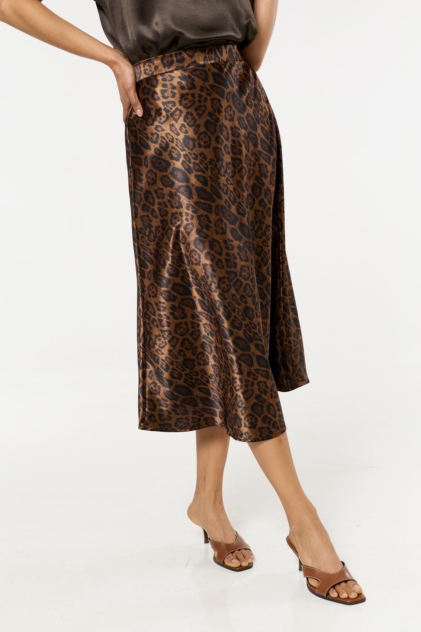 
                  
                    Leopard Print Satin Midi Skirt
                  
                