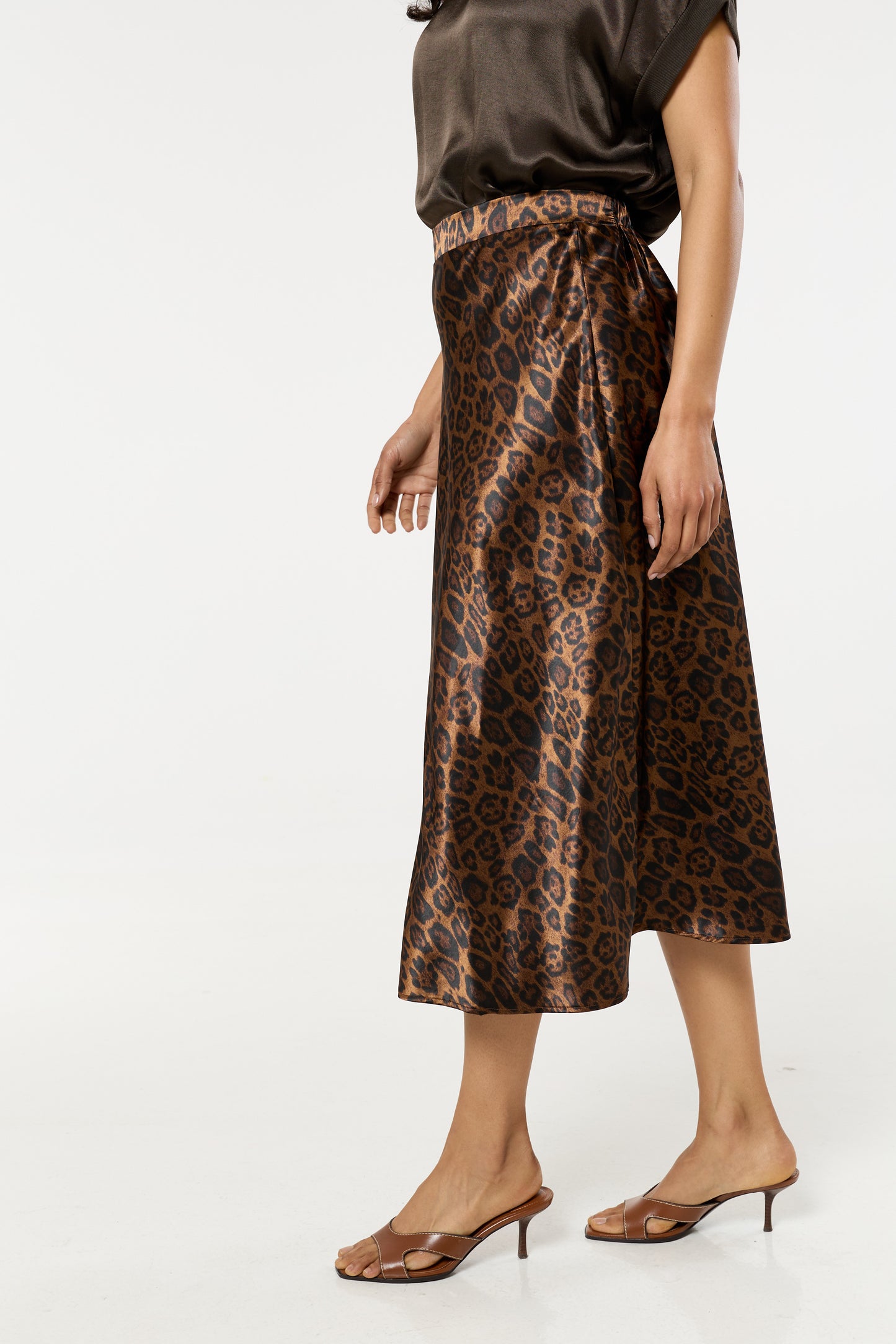 
                  
                    Leopard Print Satin Midi Skirt
                  
                