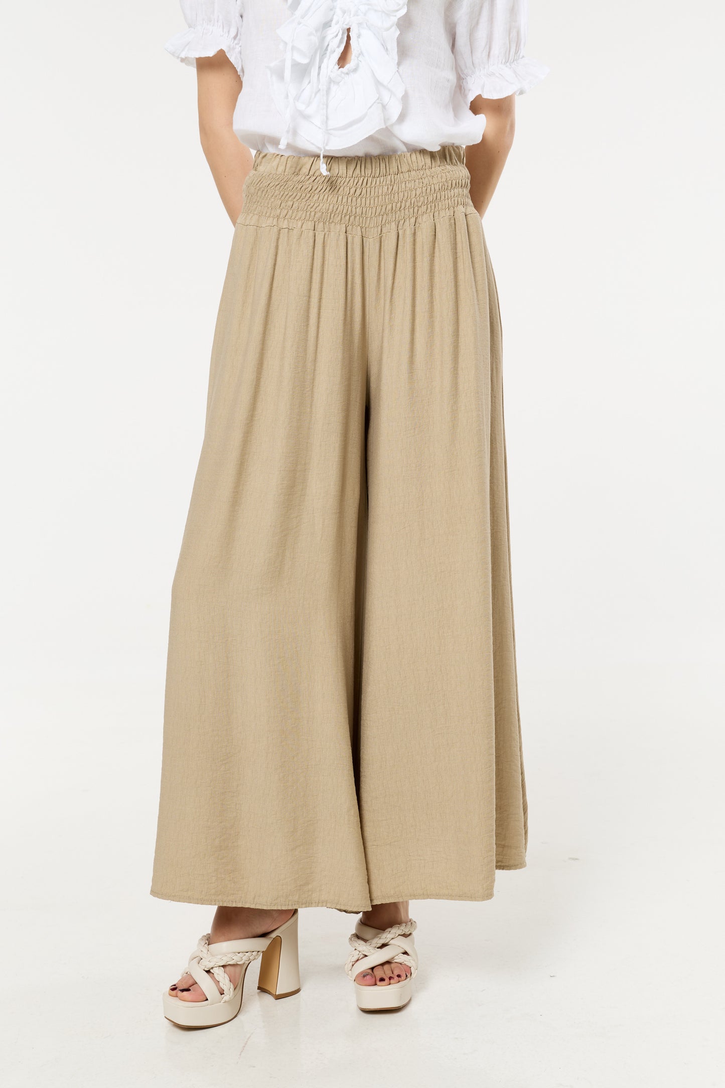 
                  
                    Camel Smocked Wide Leg Trousers
                  
                
