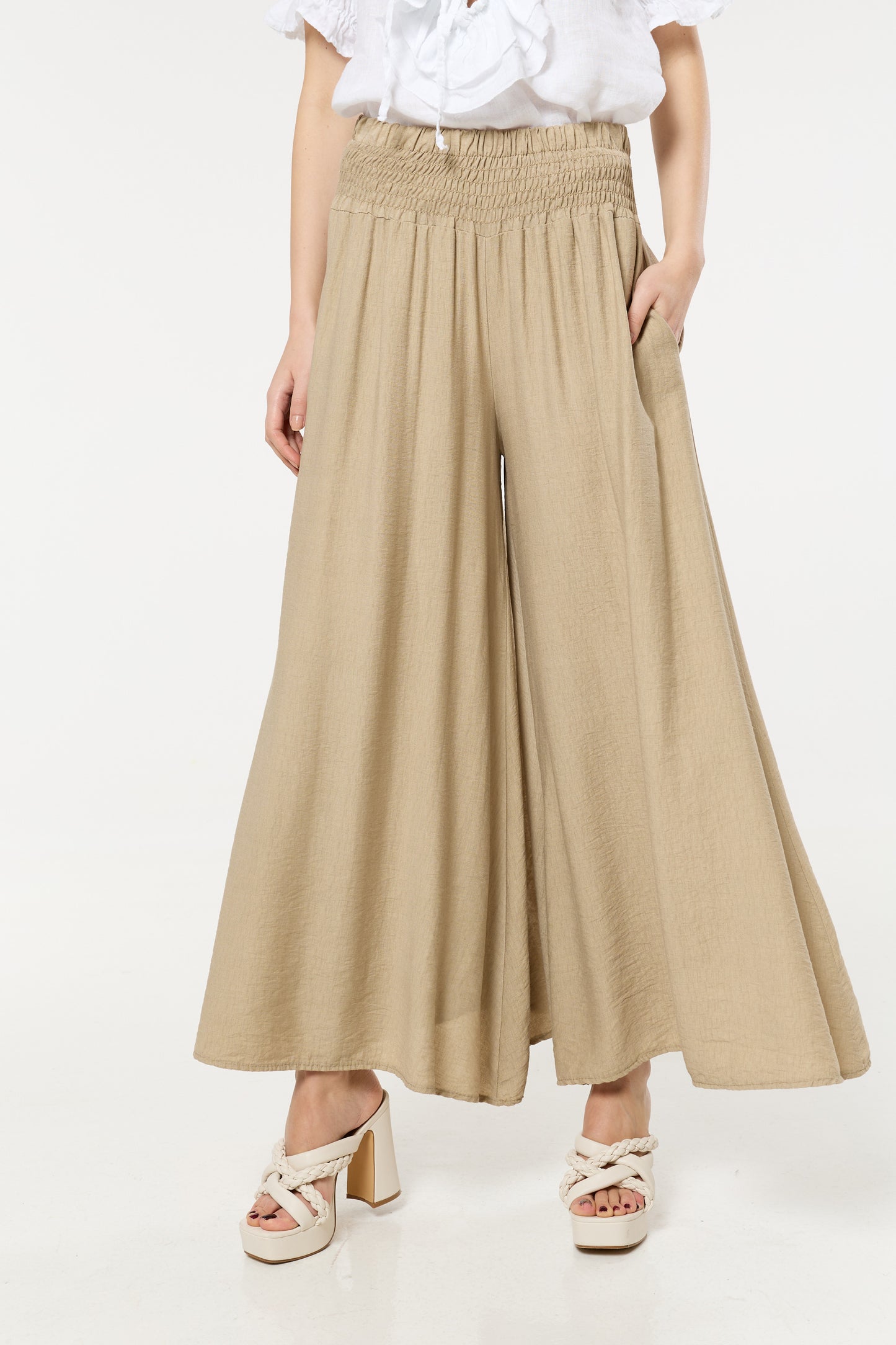 
                  
                    Camel Smocked Wide Leg Trousers
                  
                