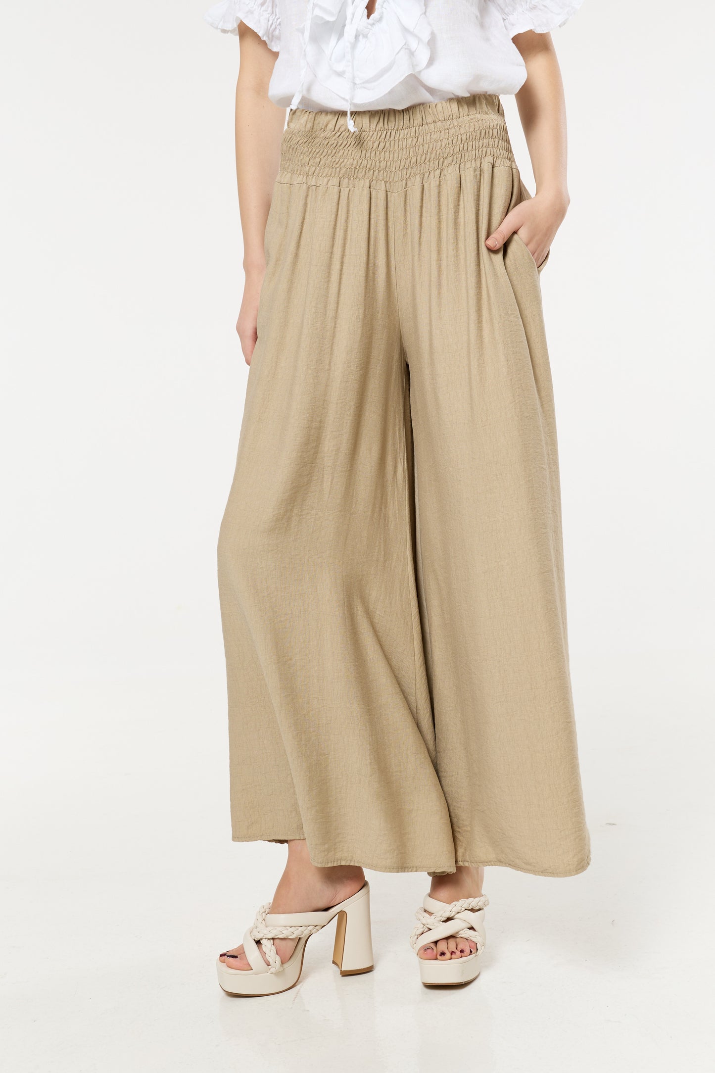 
                  
                    Camel Smocked Wide Leg Trousers
                  
                