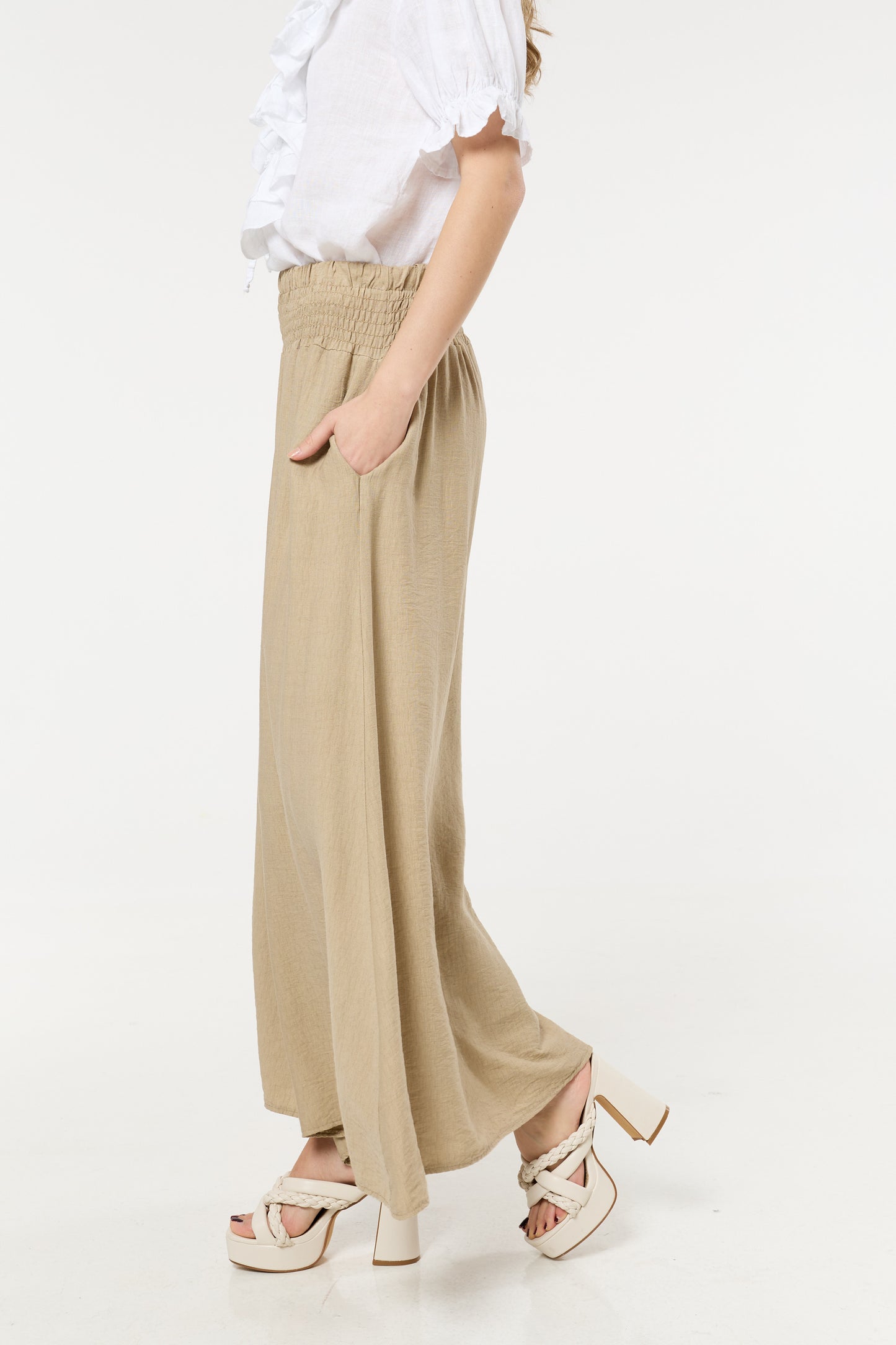 
                  
                    Camel Smocked Wide Leg Trousers
                  
                