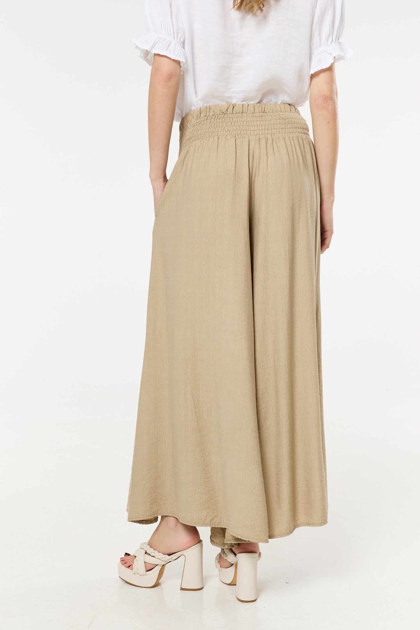 
                  
                    Camel Smocked Wide Leg Trousers
                  
                