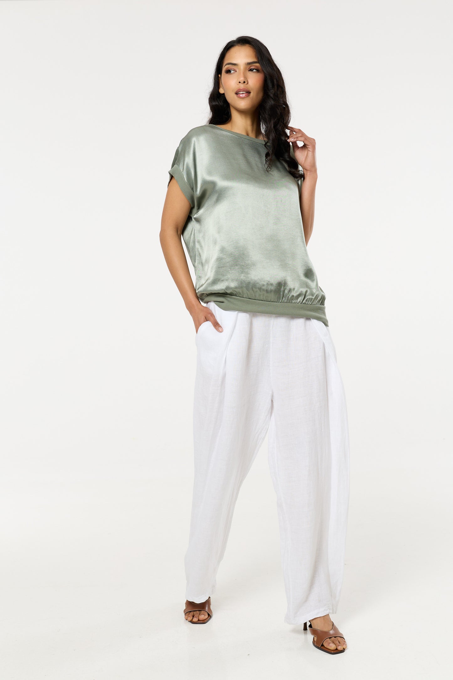 
                  
                    White Linen Wide Leg Trousers
                  
                