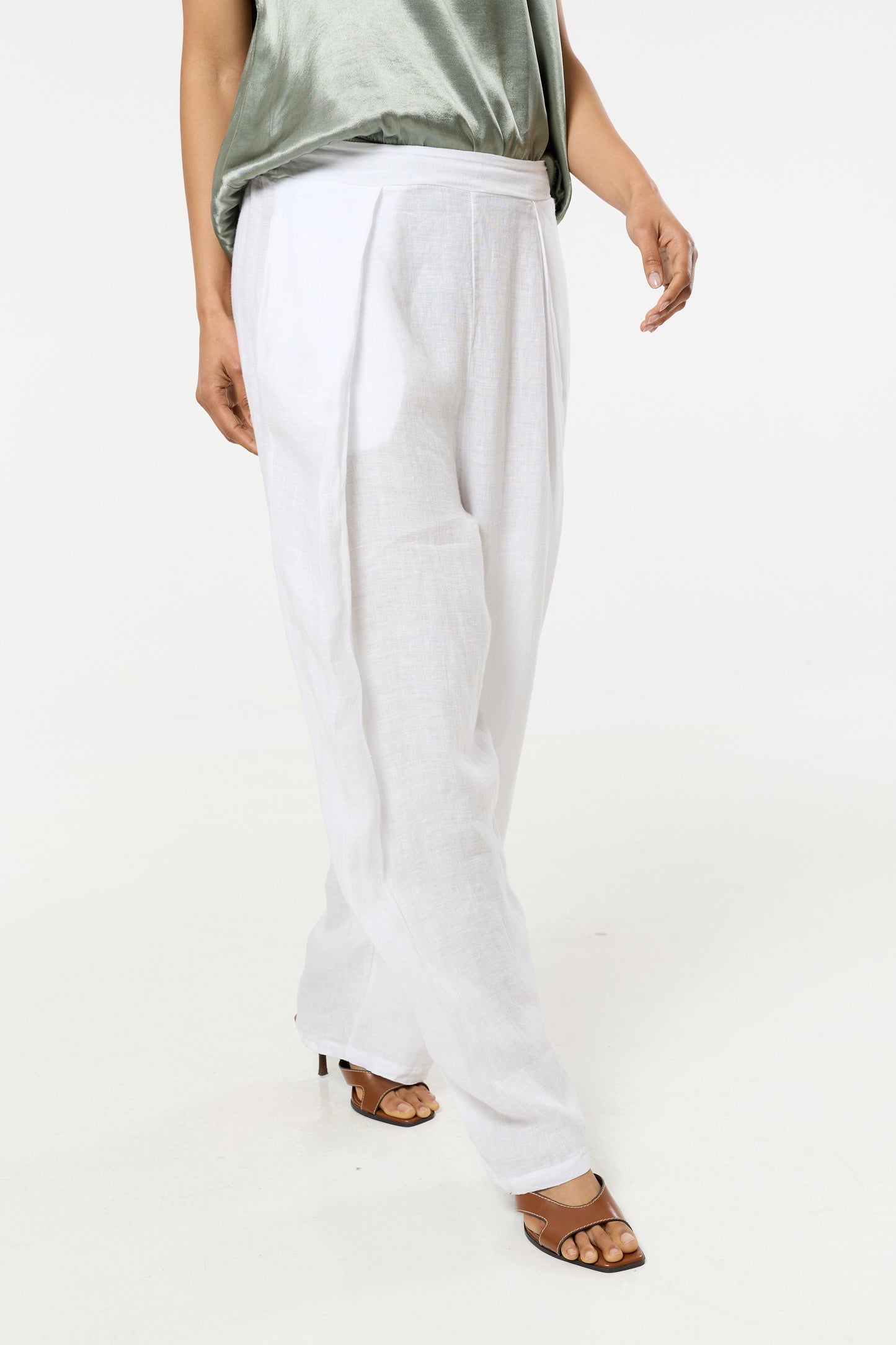 
                  
                    White Linen Wide Leg Trousers
                  
                