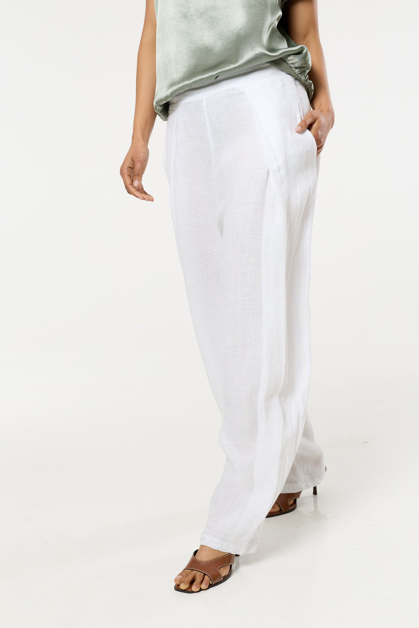 
                  
                    White Linen Wide Leg Trousers
                  
                