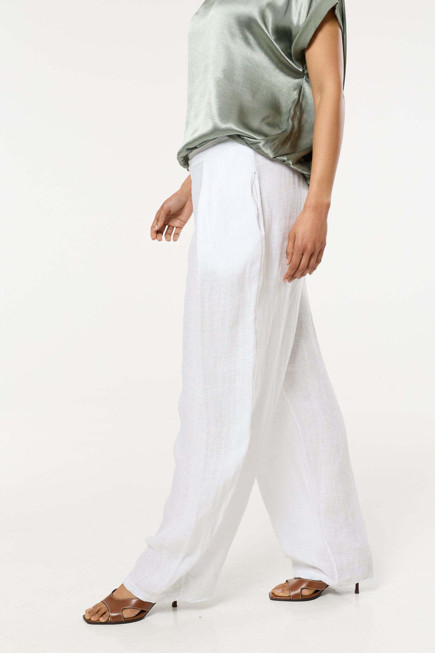 
                  
                    White Linen Wide Leg Trousers
                  
                