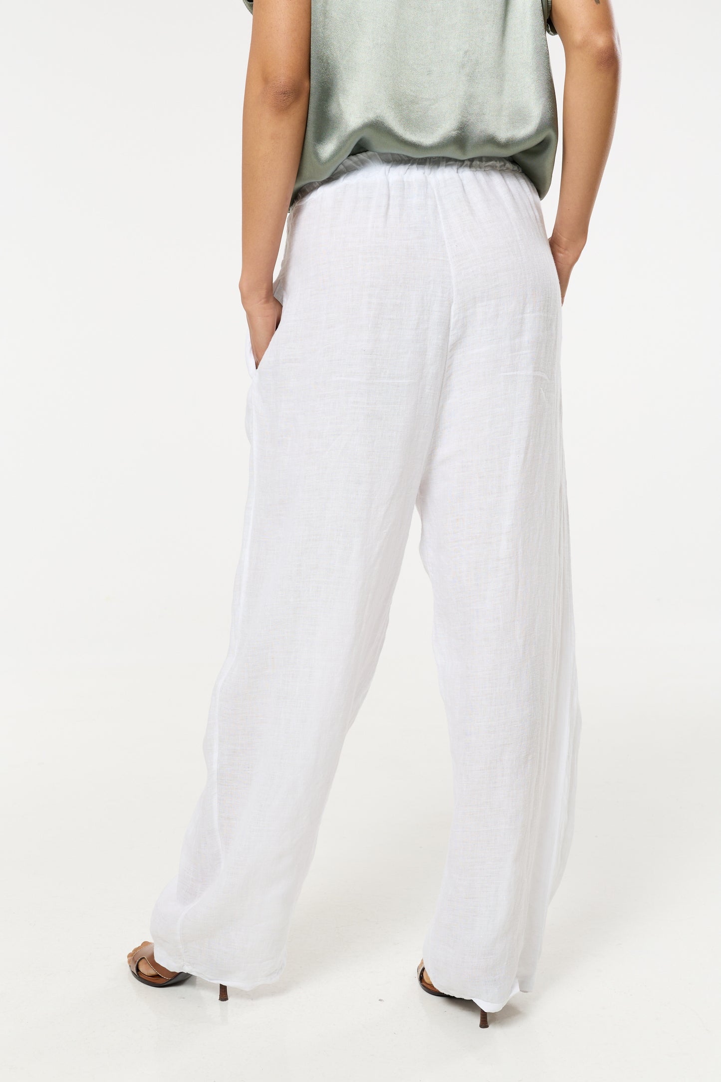 
                  
                    White Linen Wide Leg Trousers
                  
                