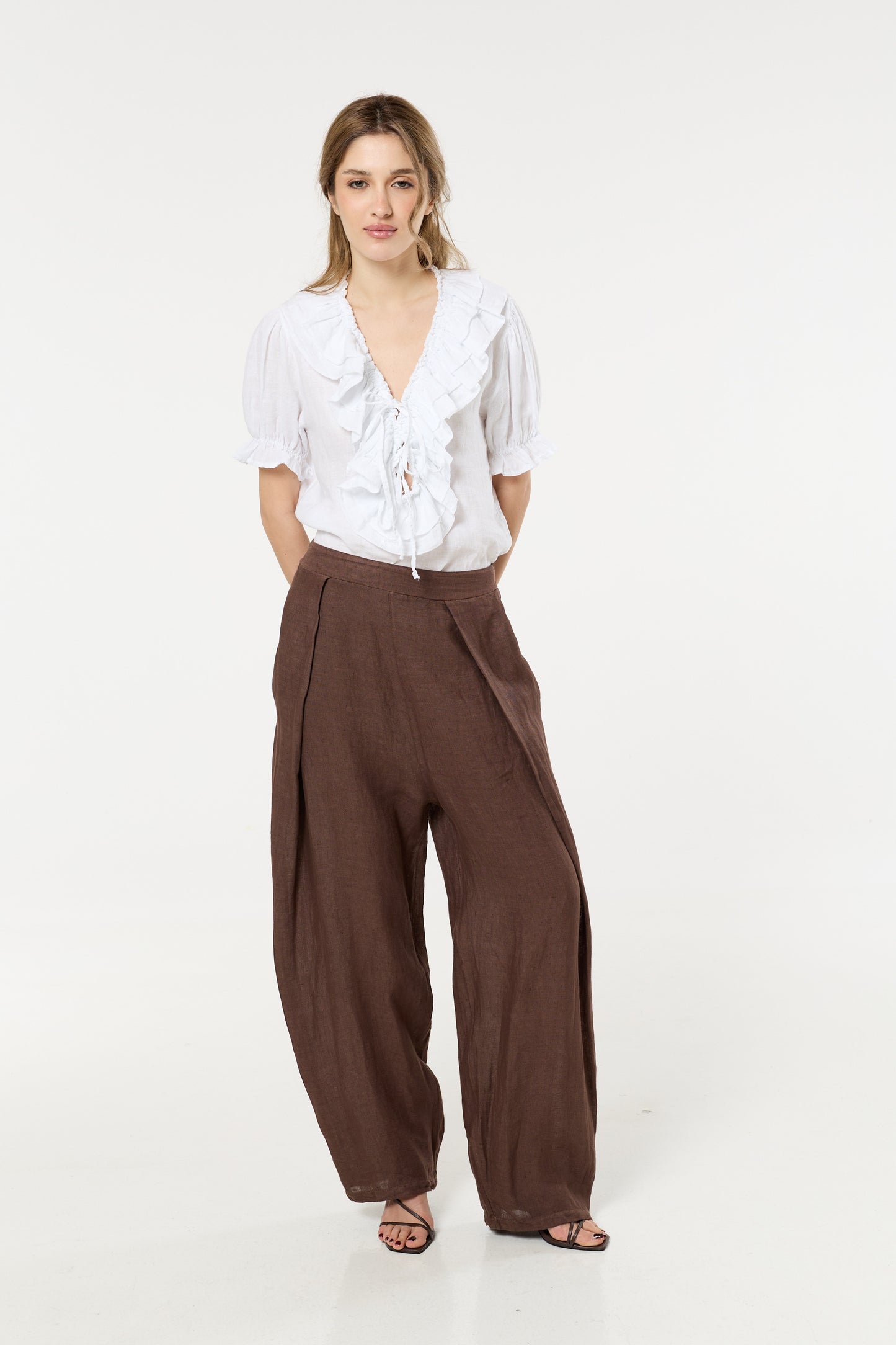 
                  
                    Brown Linen Wide Leg Trousers
                  
                