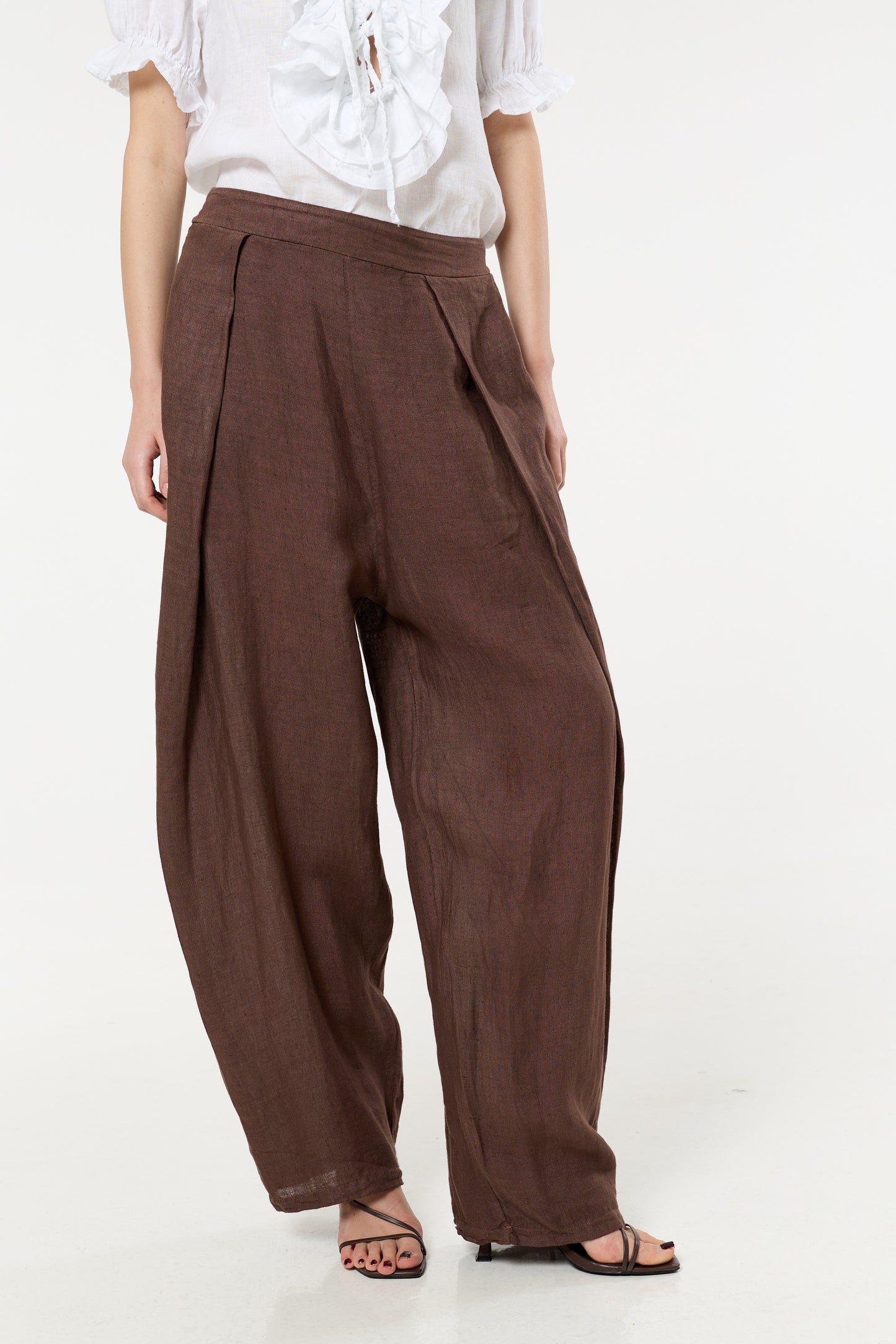 
                  
                    Brown Linen Wide Leg Trousers
                  
                