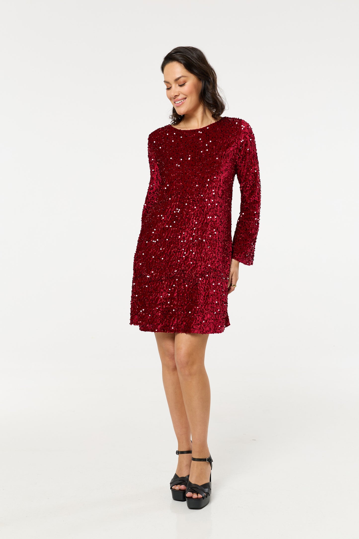 
                  
                    Red Sequin Long Sleeve Mini Dress
                  
                