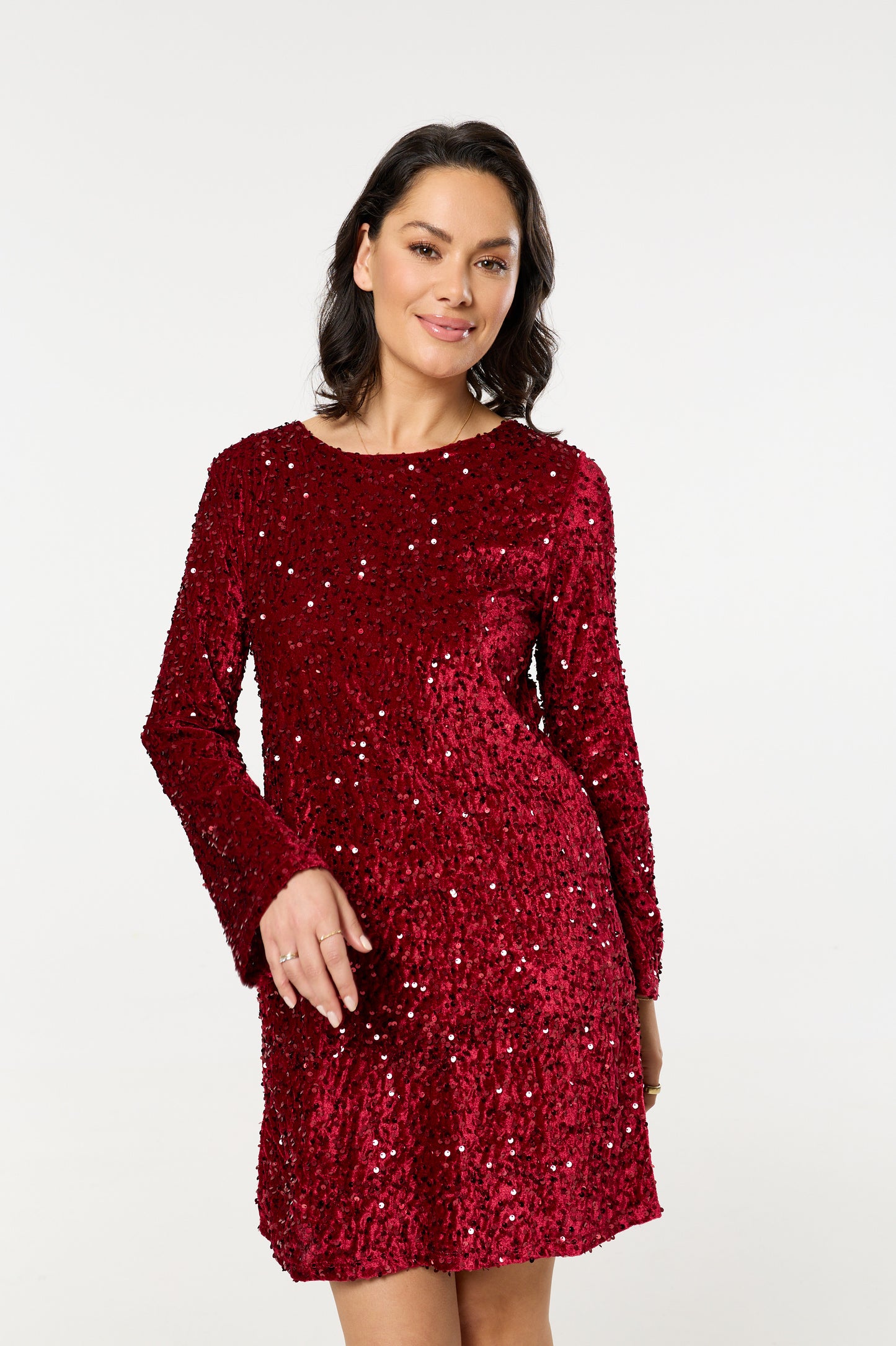 
                  
                    Red Sequin Long Sleeve Mini Dress
                  
                