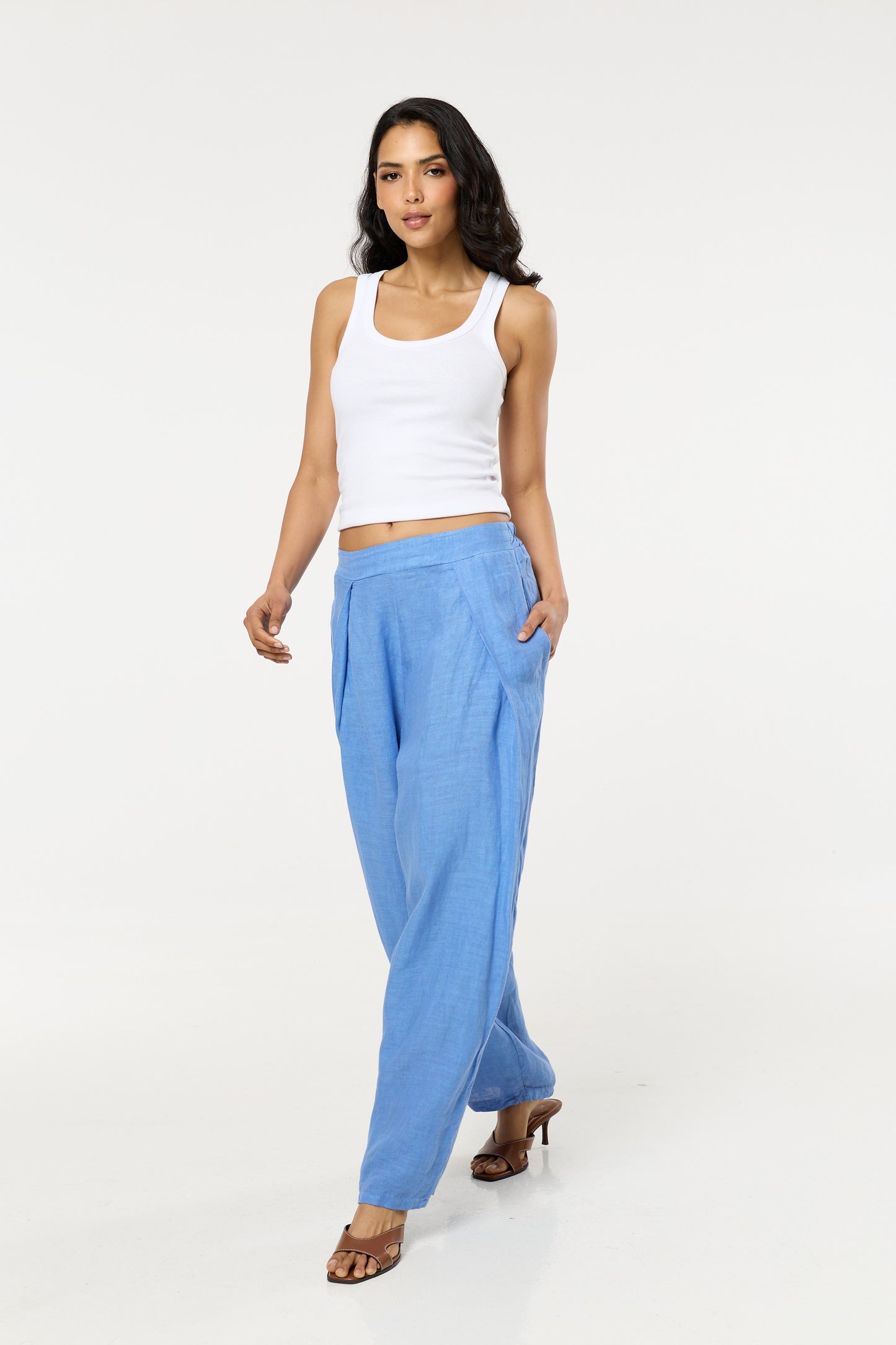 
                  
                    Blue Linen Wide Leg Trousers
                  
                