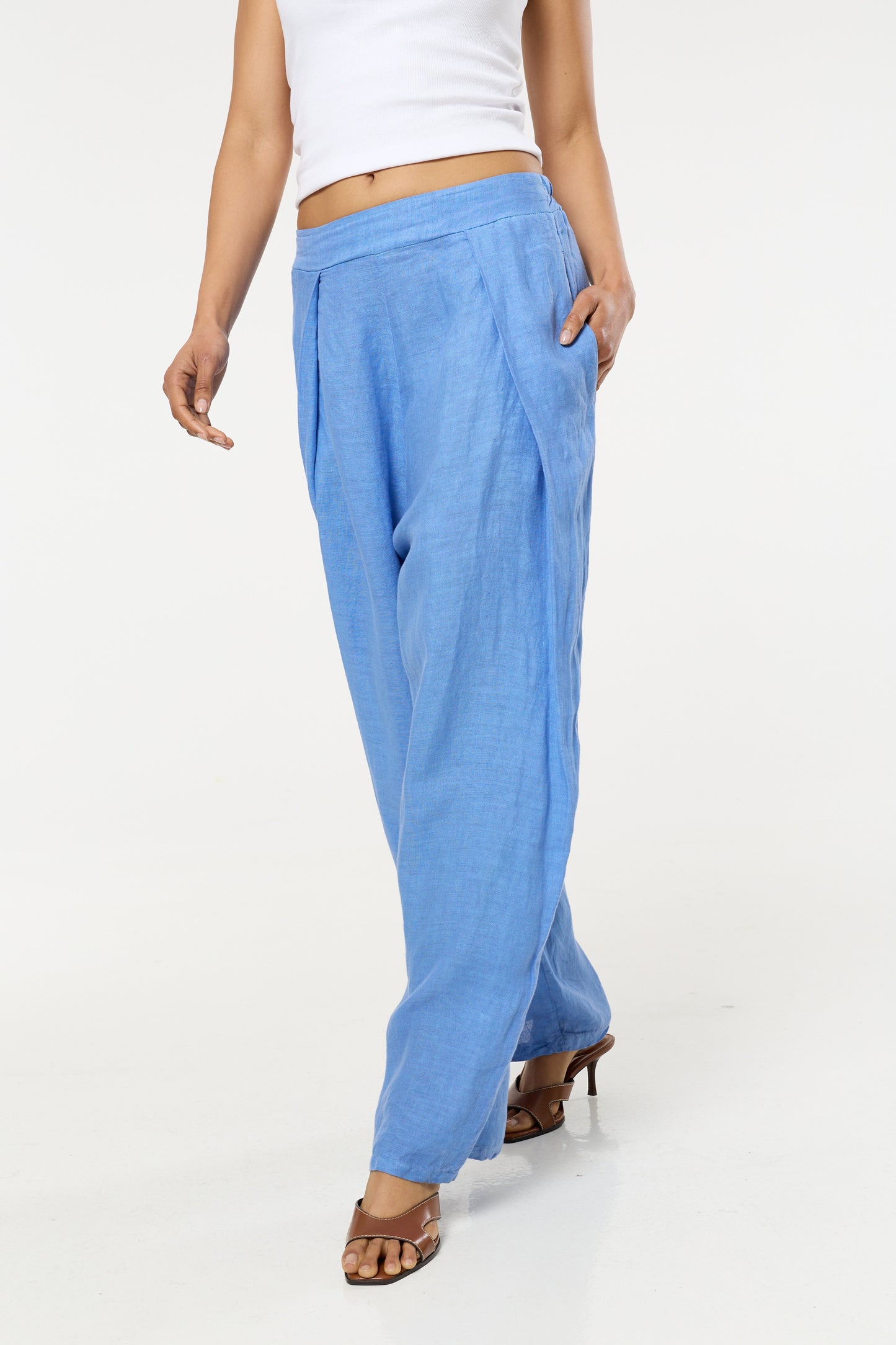 
                  
                    Blue Linen Wide Leg Trousers
                  
                