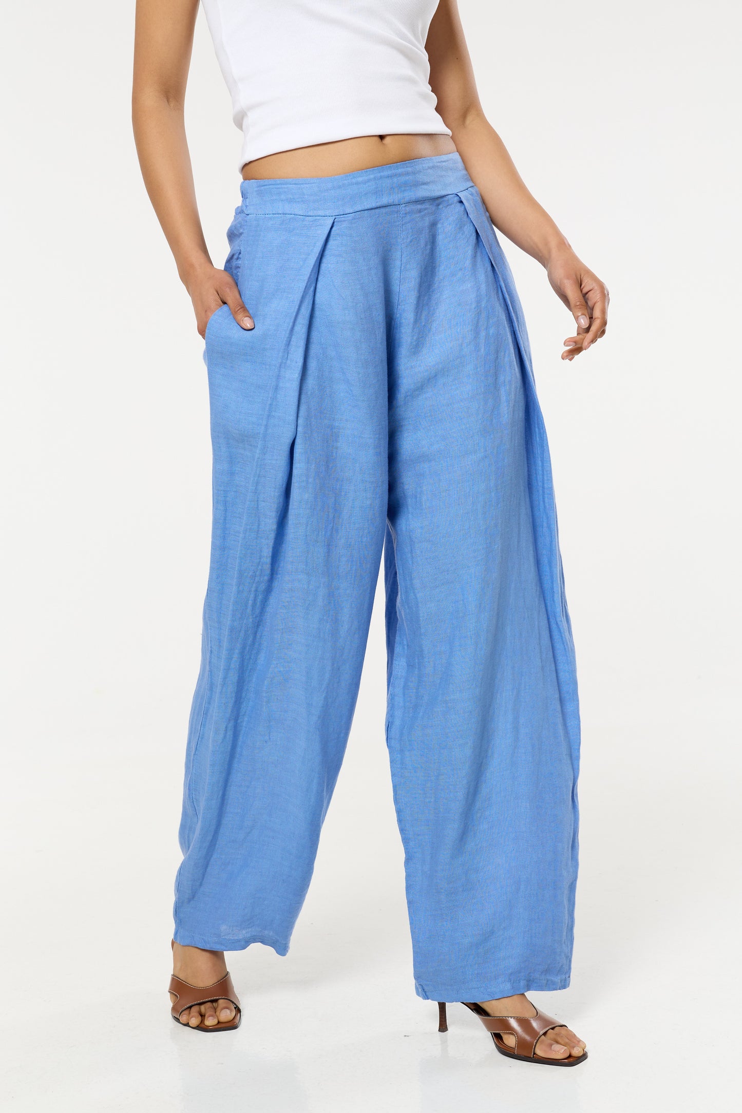 
                  
                    Blue Linen Wide Leg Trousers
                  
                