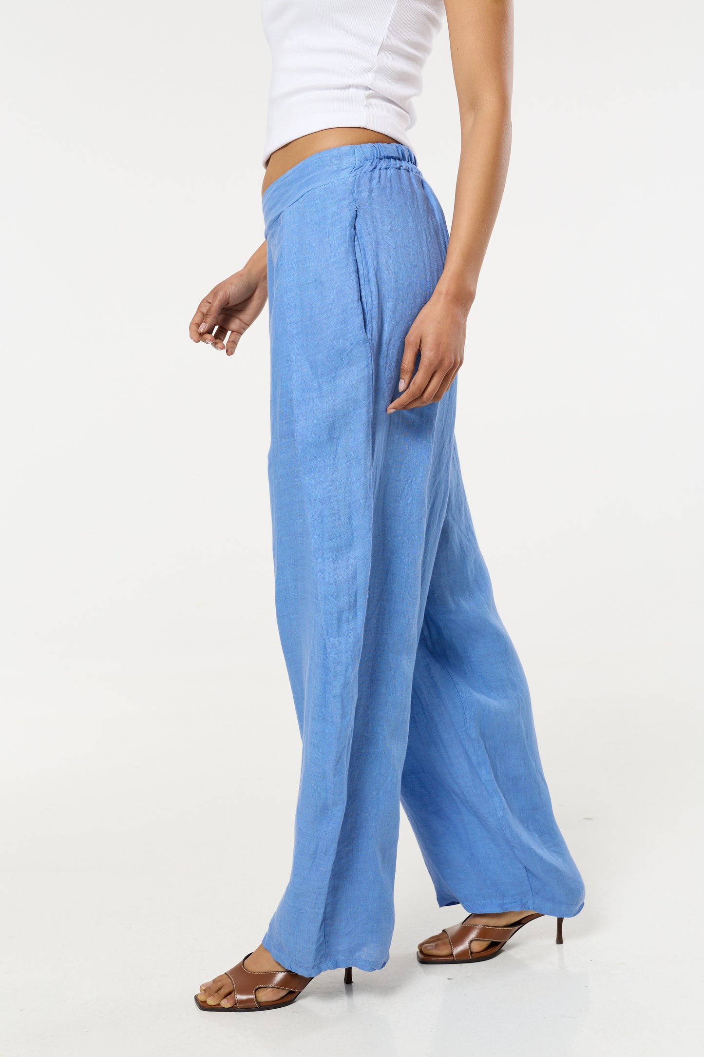 
                  
                    Blue Linen Wide Leg Trousers
                  
                