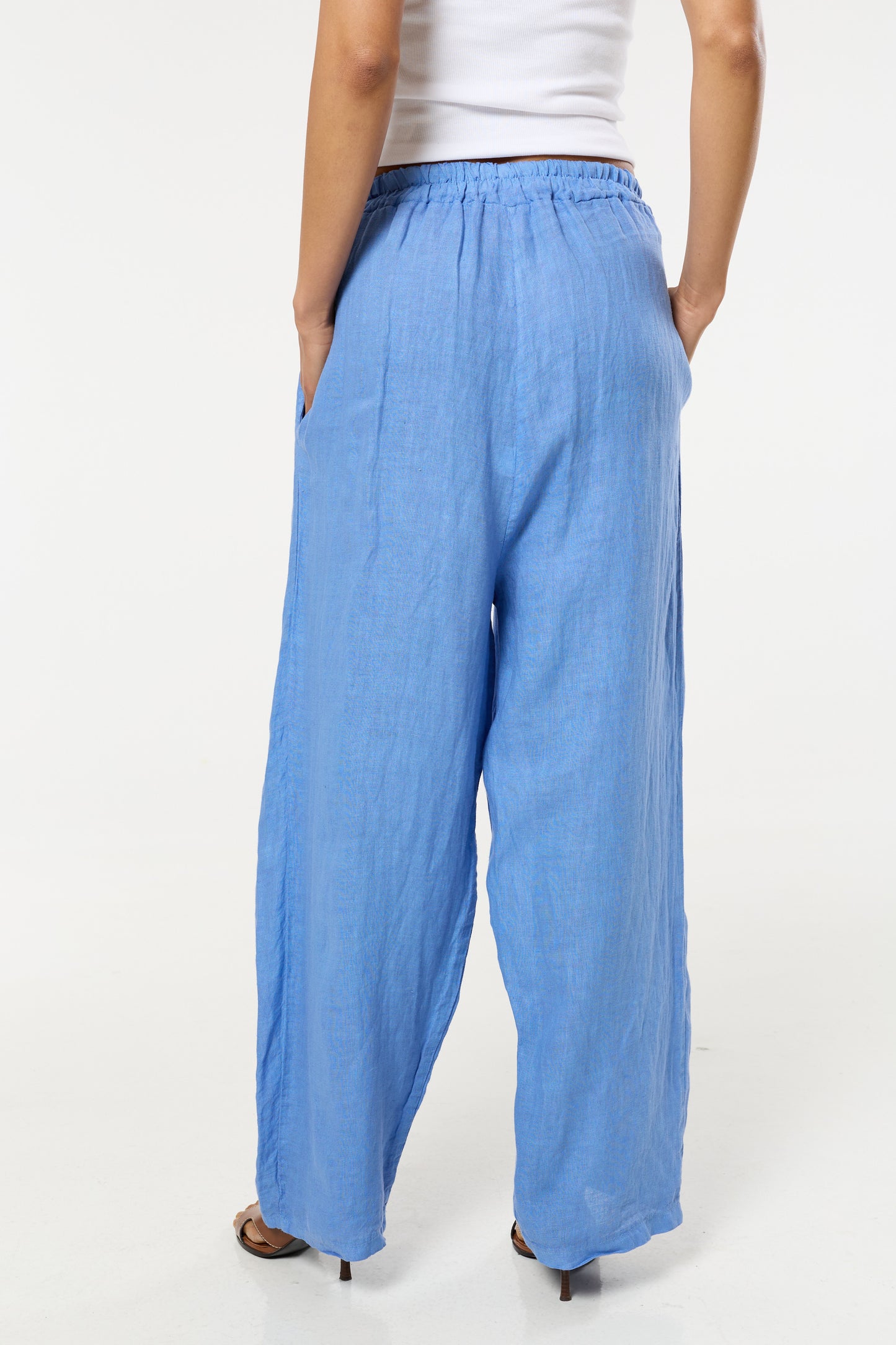 
                  
                    Blue Linen Wide Leg Trousers
                  
                