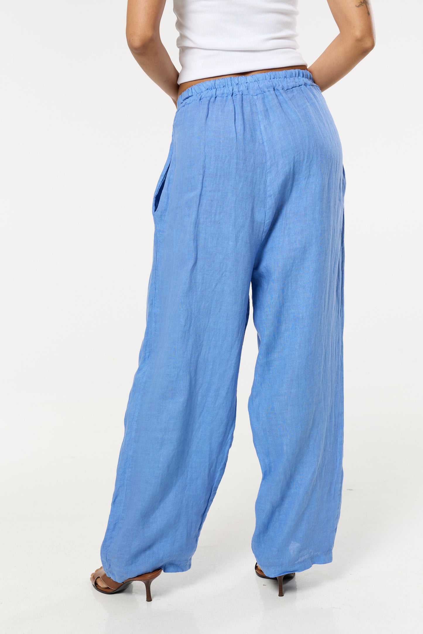 
                  
                    Blue Linen Wide Leg Trousers
                  
                