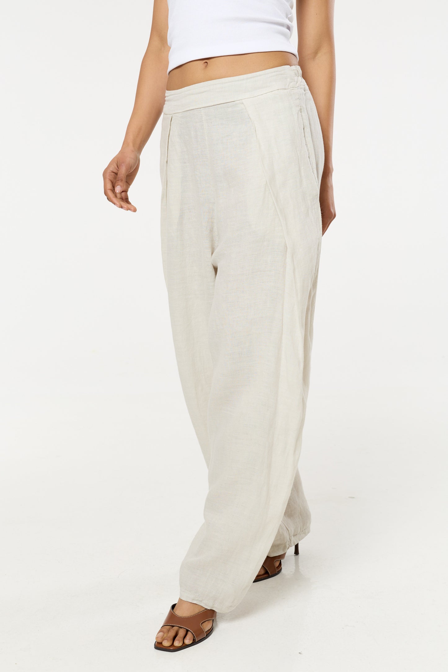
                  
                    Beige Linen Wide Leg Trousers
                  
                