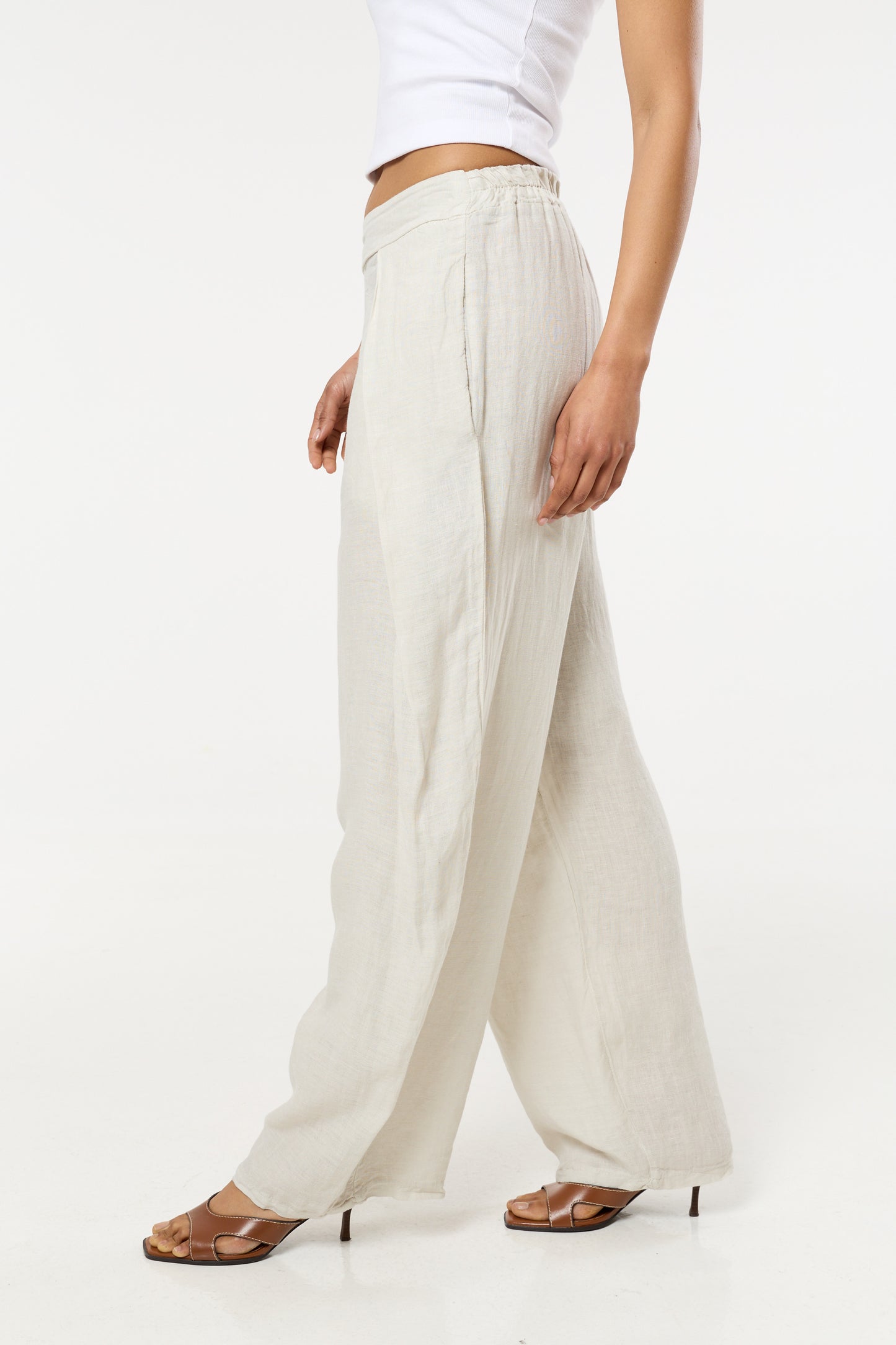 
                  
                    Beige Linen Wide Leg Trousers
                  
                