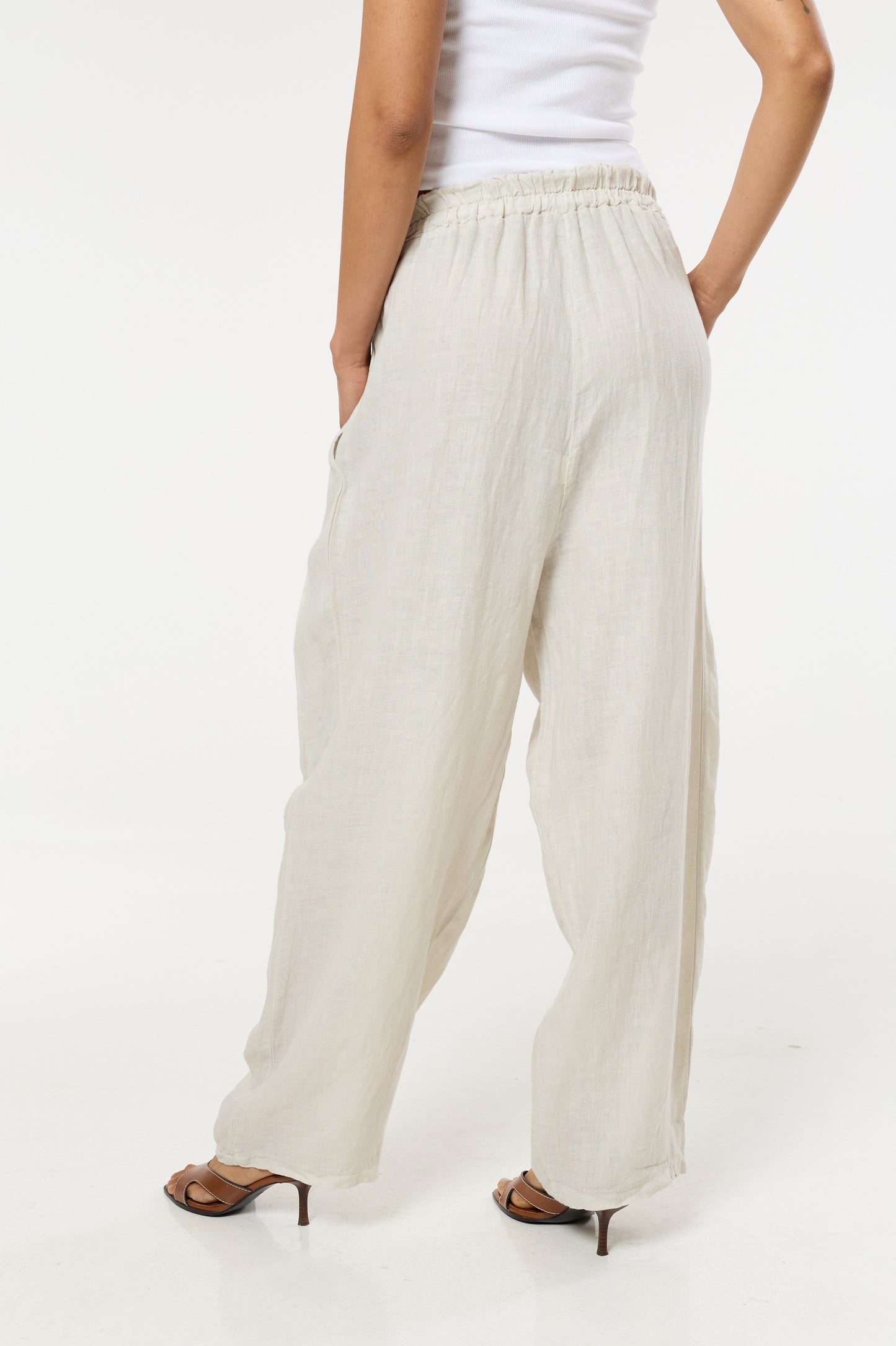 
                  
                    Beige Linen Wide Leg Trousers
                  
                