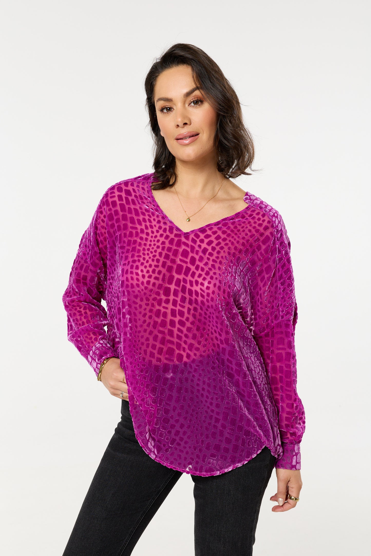 
                  
                    Pink Textured Relaxed Fit Blouse
                  
                