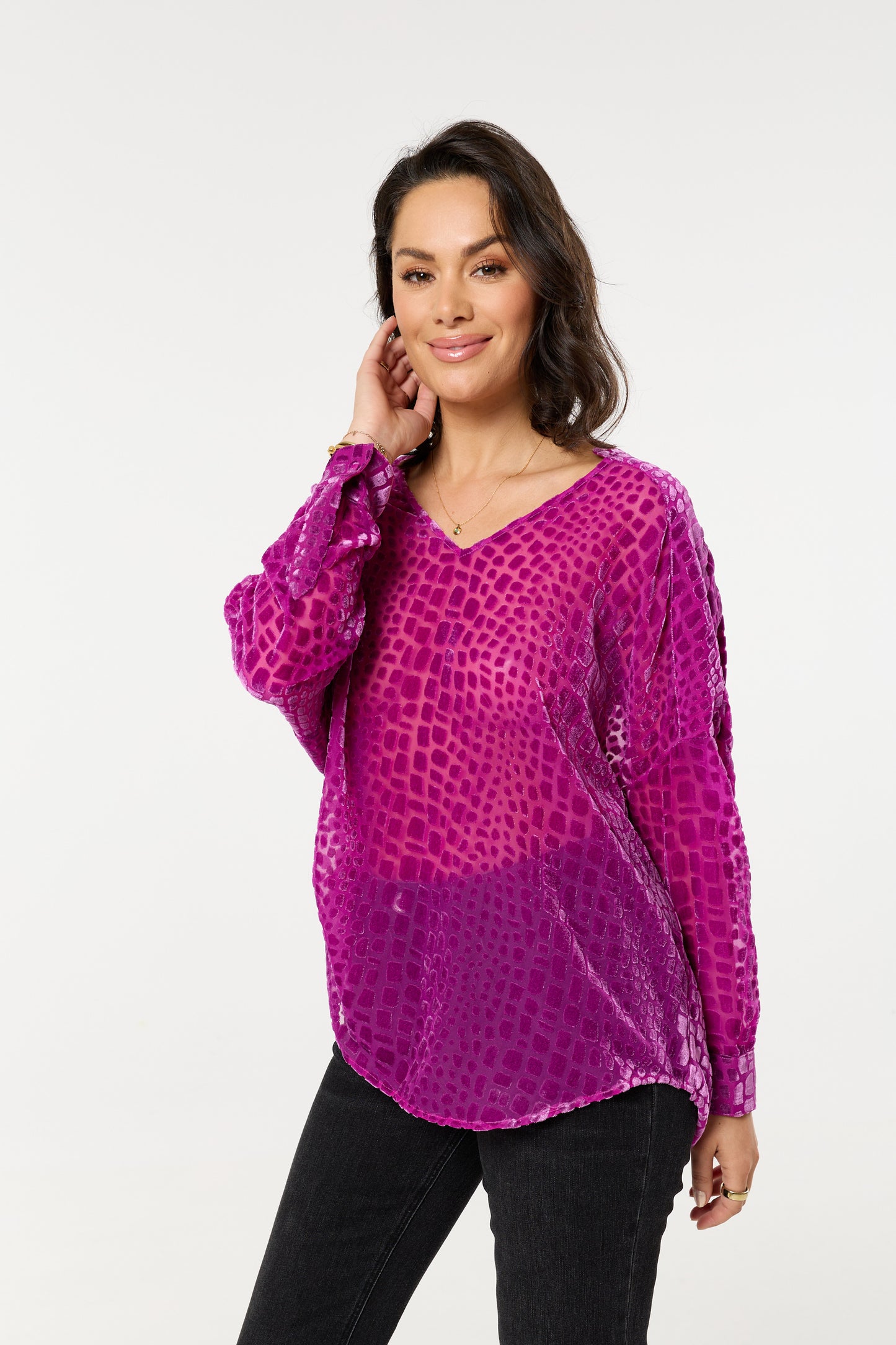 
                  
                    Pink Textured Relaxed Fit Blouse
                  
                
