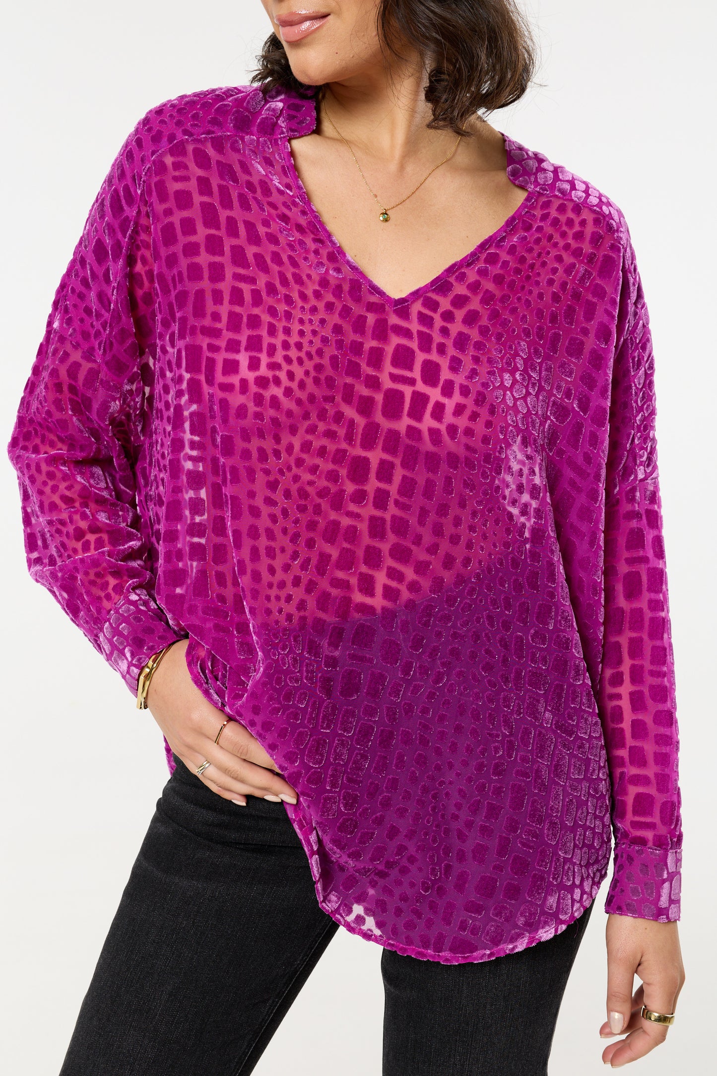 
                  
                    Pink Textured Relaxed Fit Blouse
                  
                