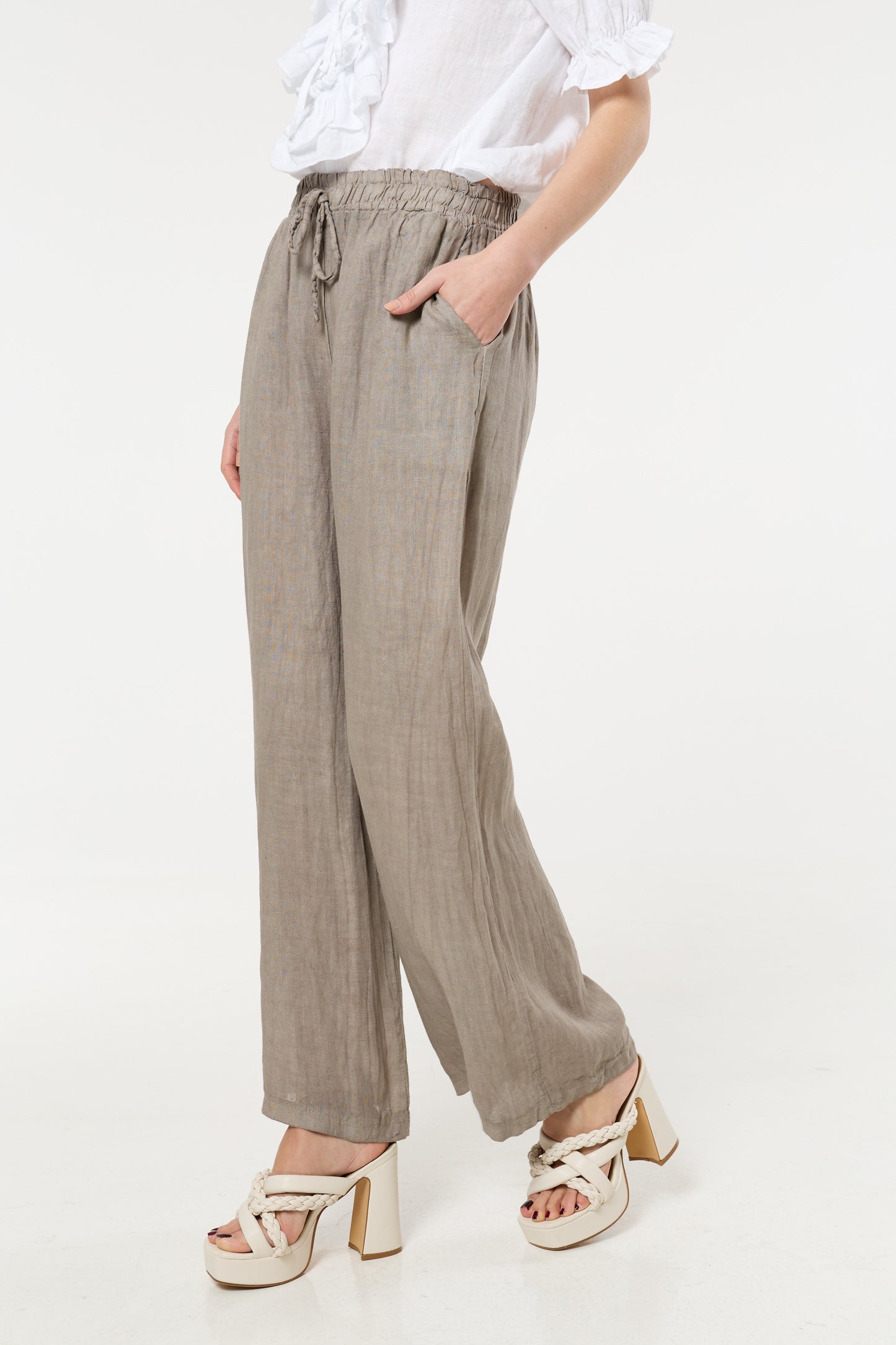 
                  
                    Taupe Linen Wide Leg Trousers
                  
                