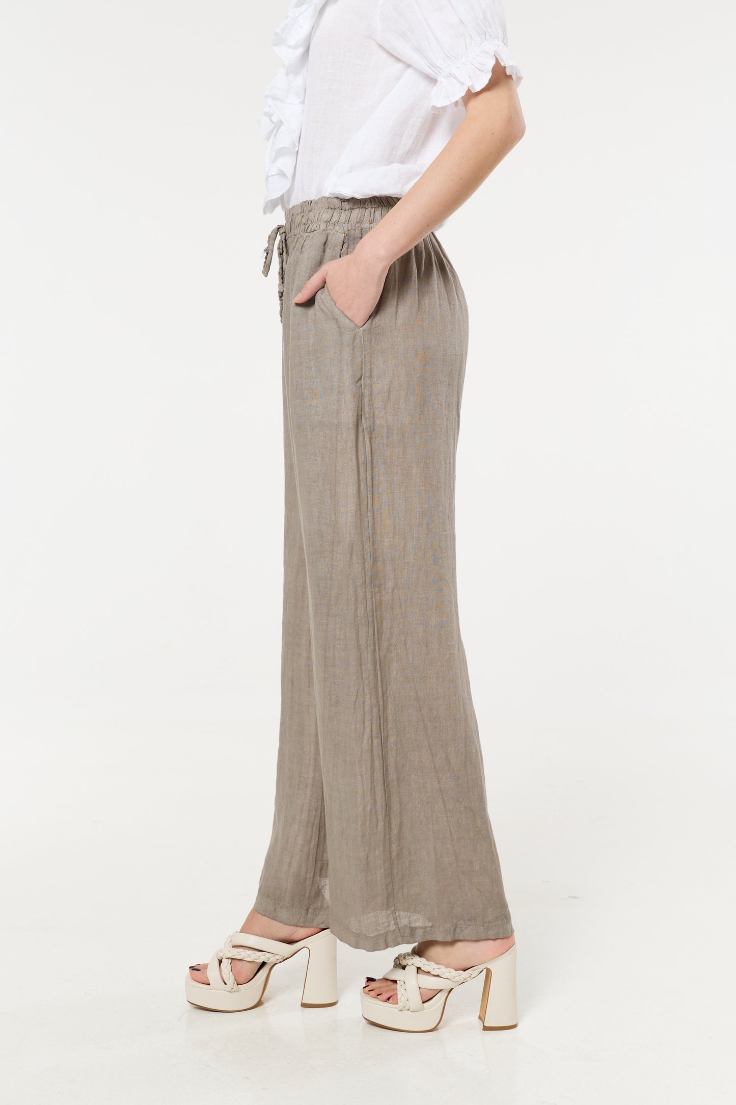 
                  
                    Taupe Linen Wide Leg Trousers
                  
                