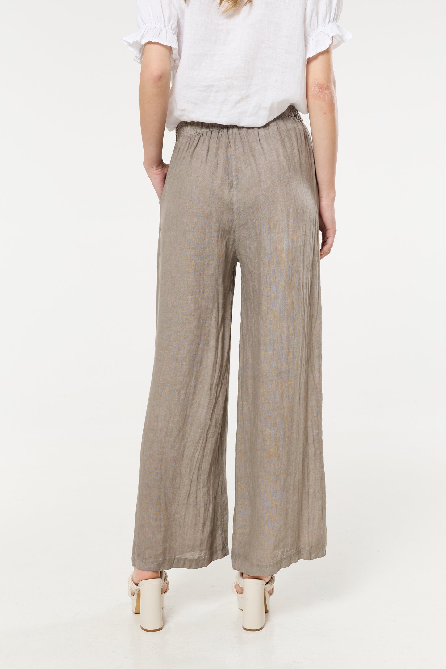 
                  
                    Taupe Linen Wide Leg Trousers
                  
                